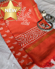 Chanderi Block Print Sari with Blouse Piece
