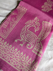 Bishnupuri Block Print Katan Silk Sari with Blousepiece