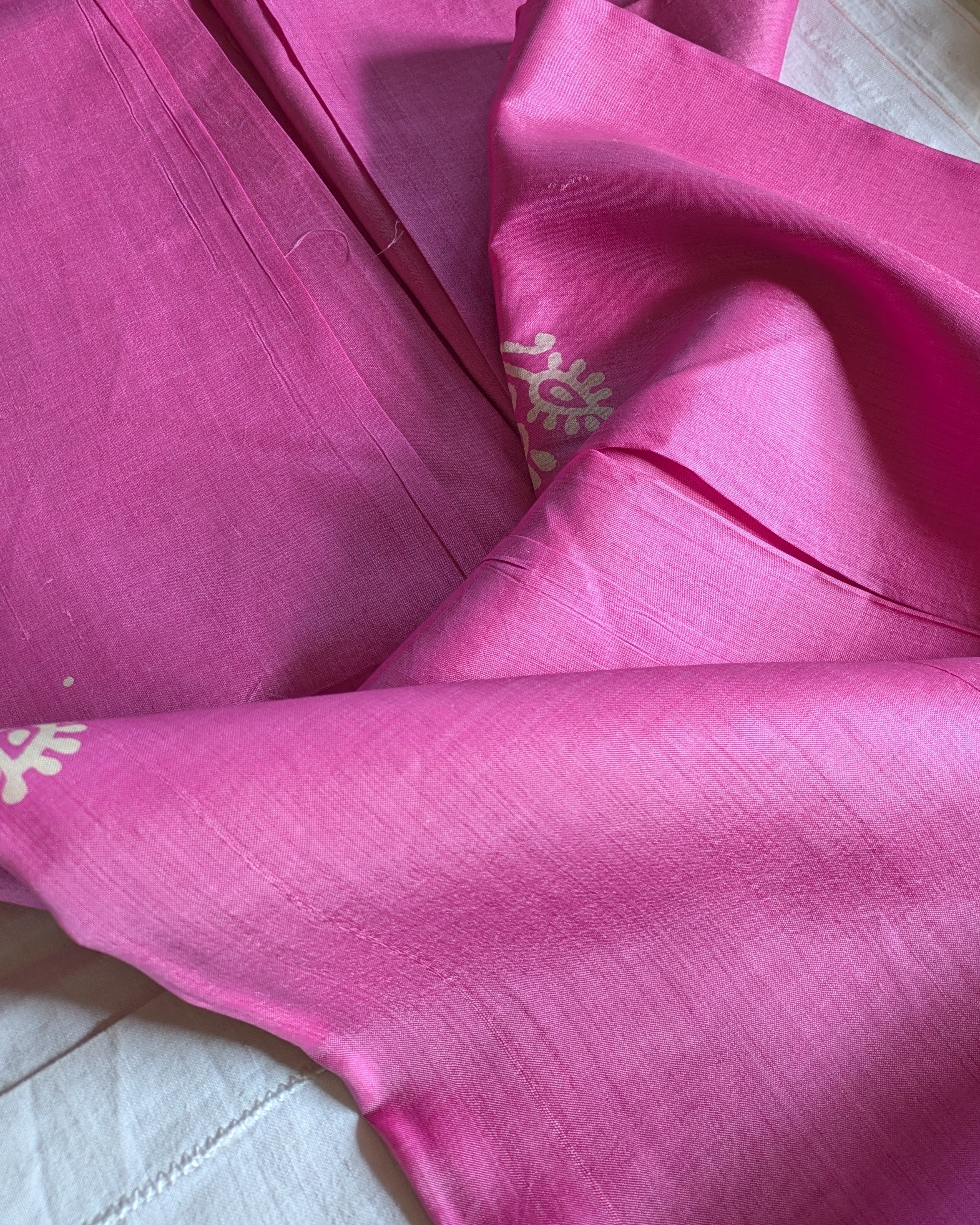 Bishnupuri Block Print Katan Silk Sari with Blousepiece