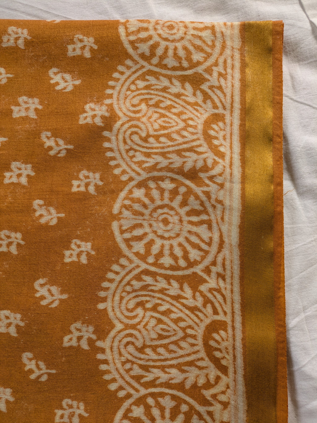Yellow Chanderi Block Print Sari with Blouse Piece