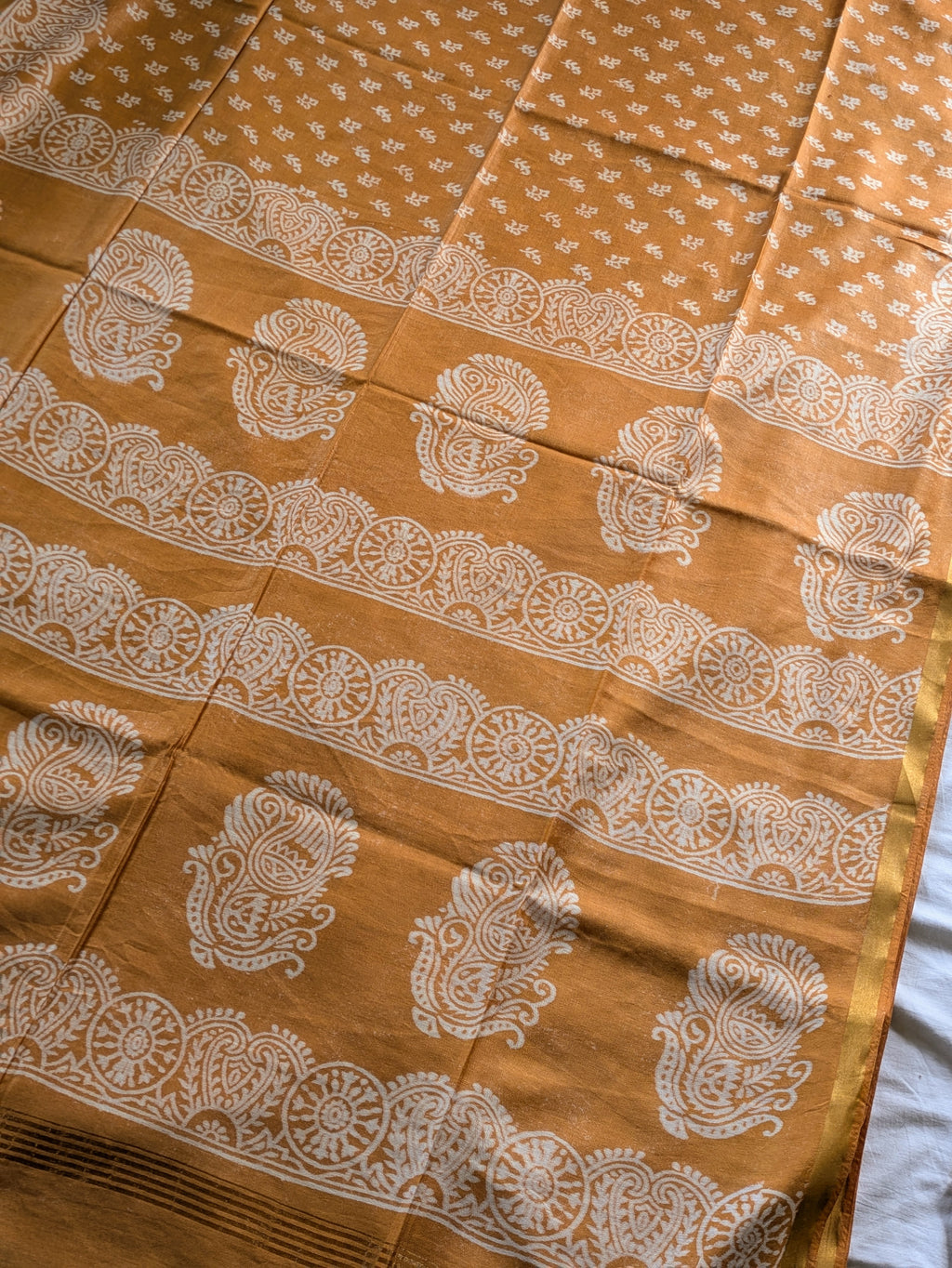 Yellow Chanderi Block Print Sari with Blouse Piece