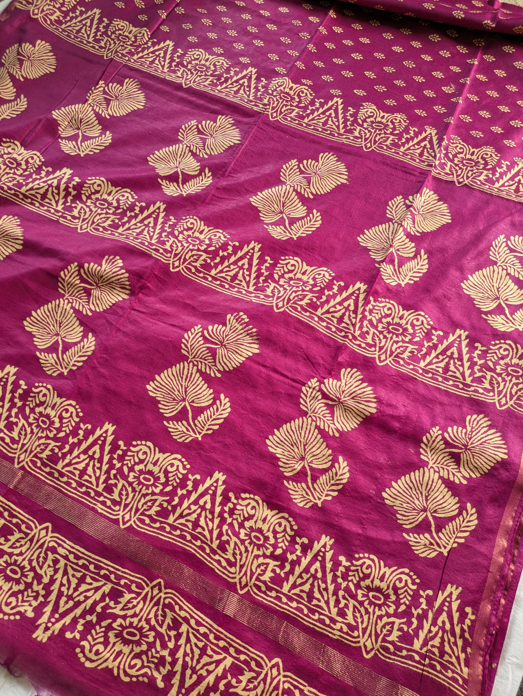 Chanderi Block Print Sari with Blouse Piece
