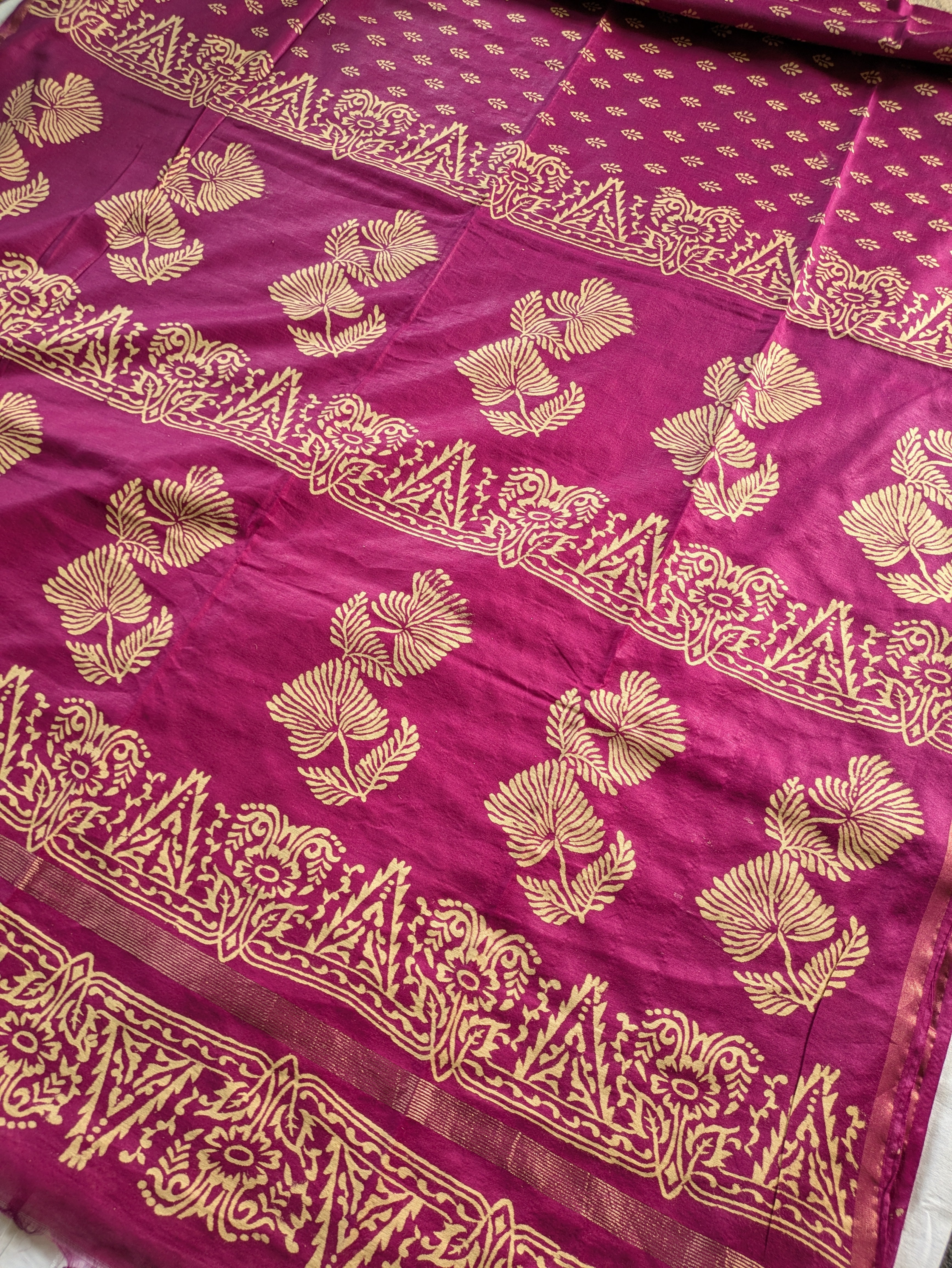 Chanderi Block Print Sari with Blouse Piece