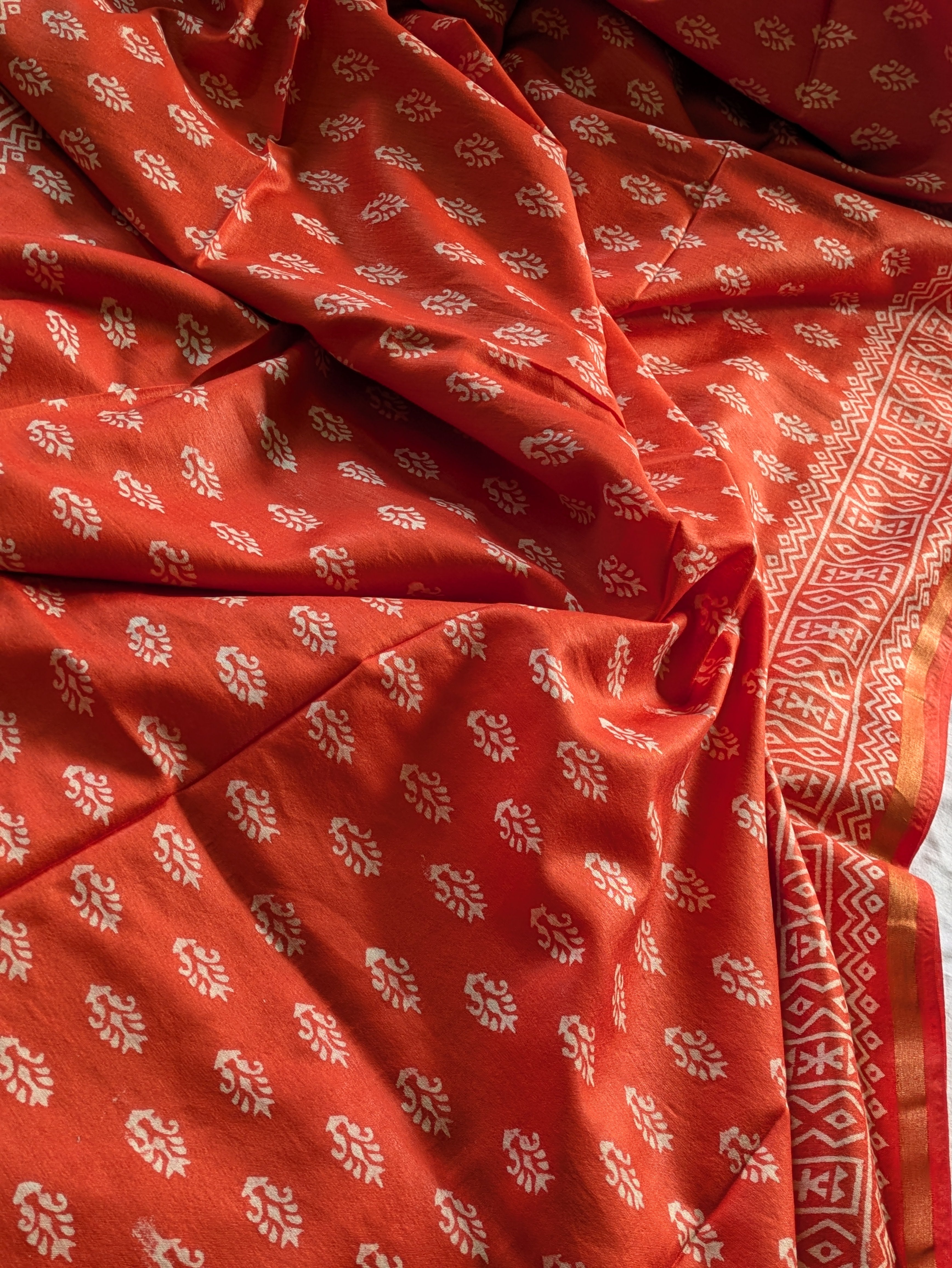 Chanderi Block Print Sari with Blouse Piece