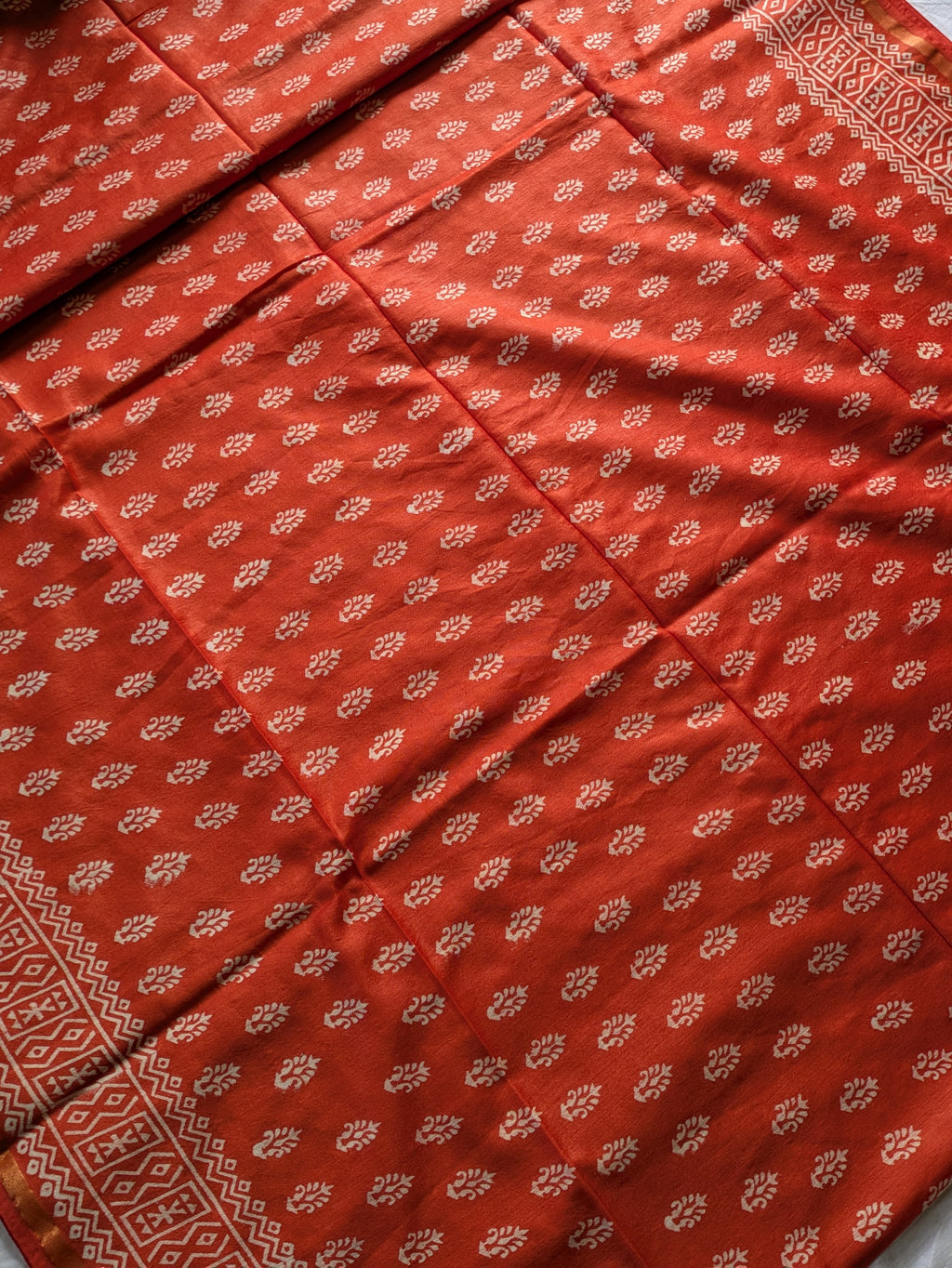 Chanderi Block Print Sari with Blouse Piece