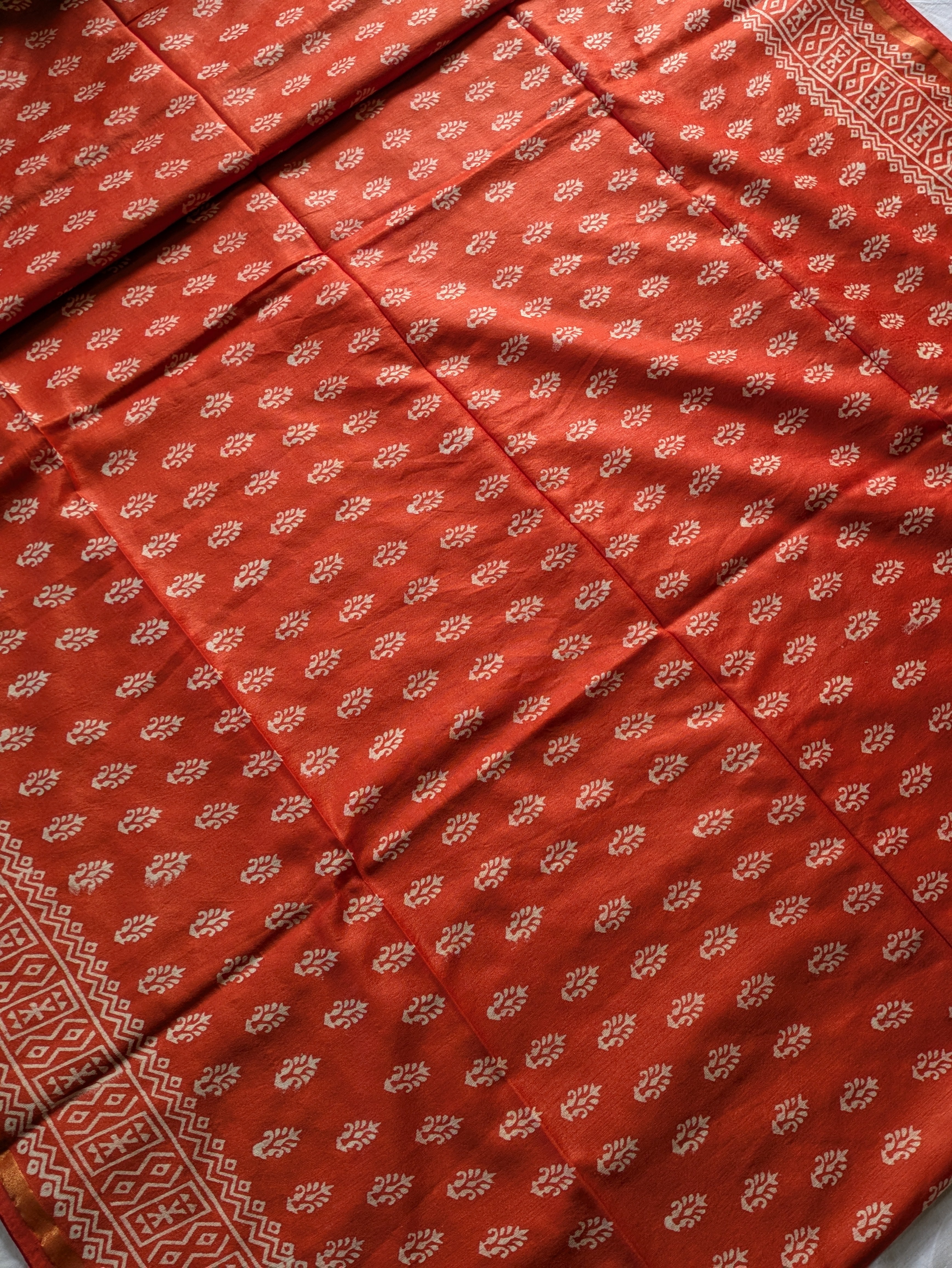Chanderi Block Print Sari with Blouse Piece