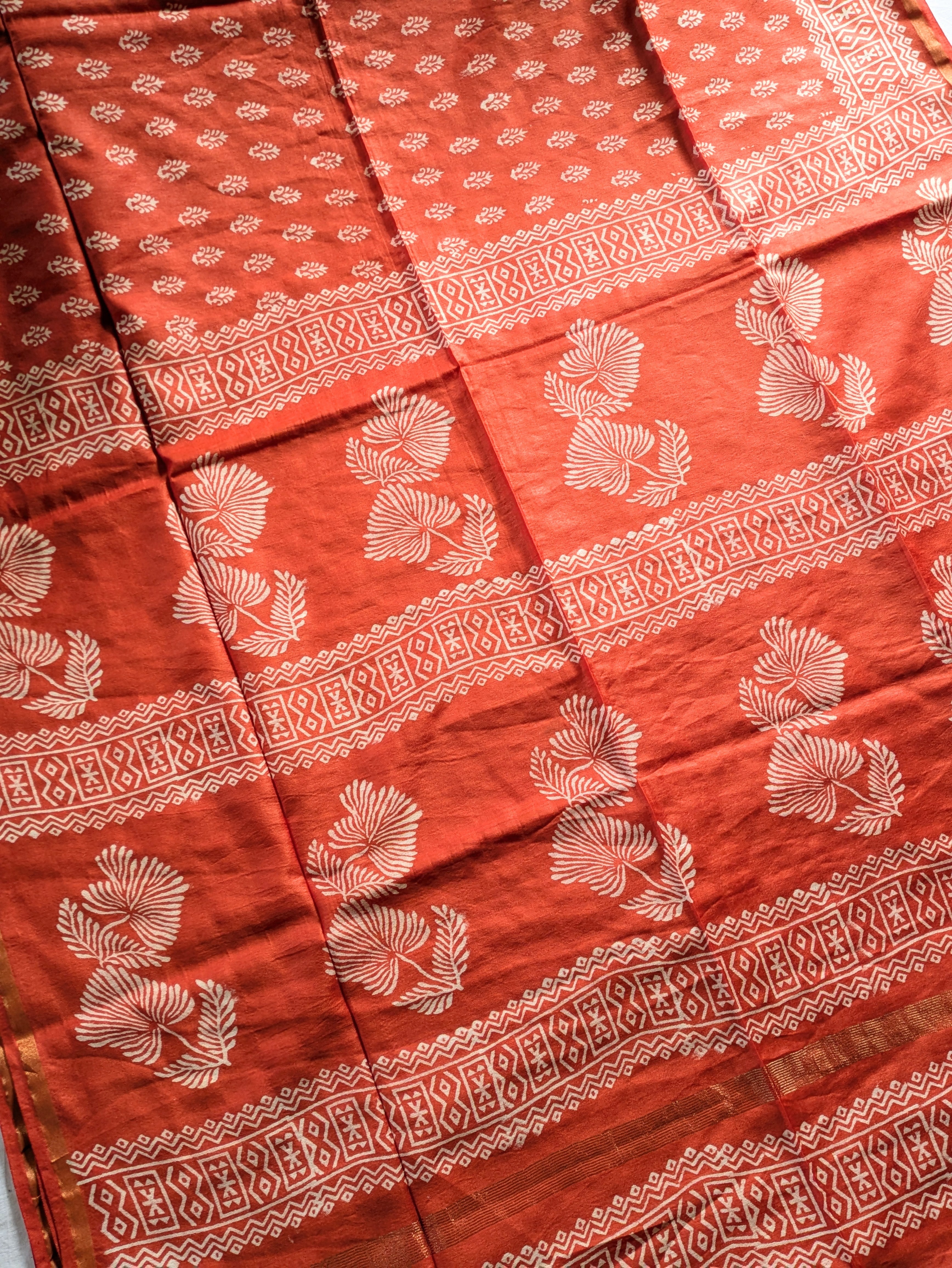 Chanderi Block Print Sari with Blouse Piece