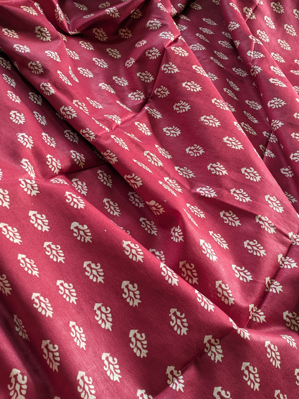 Cherry Colour Chanderi Block Print Sari with Blouse Piece
