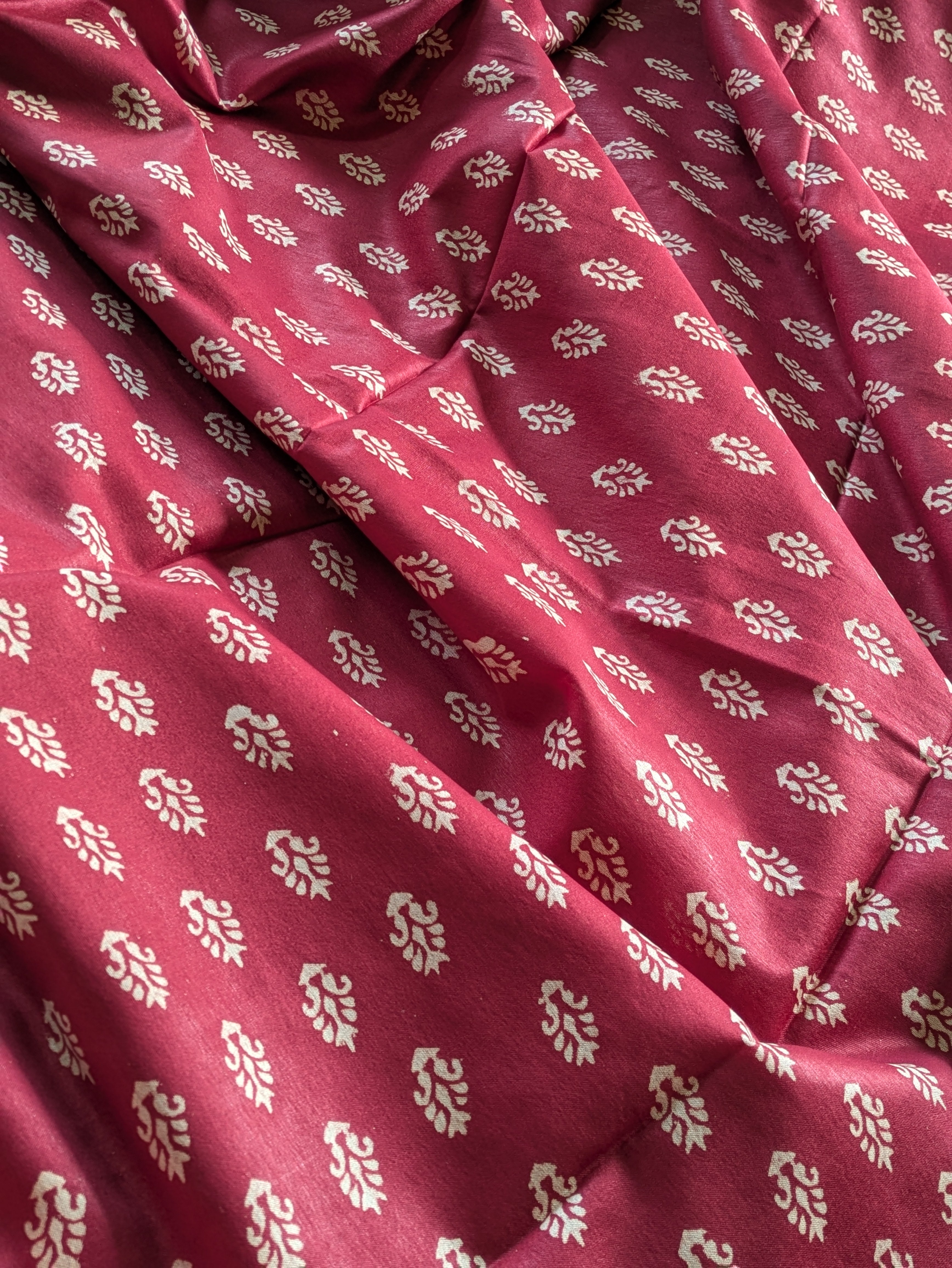 Cherry Colour Chanderi Block Print Sari with Blouse Piece