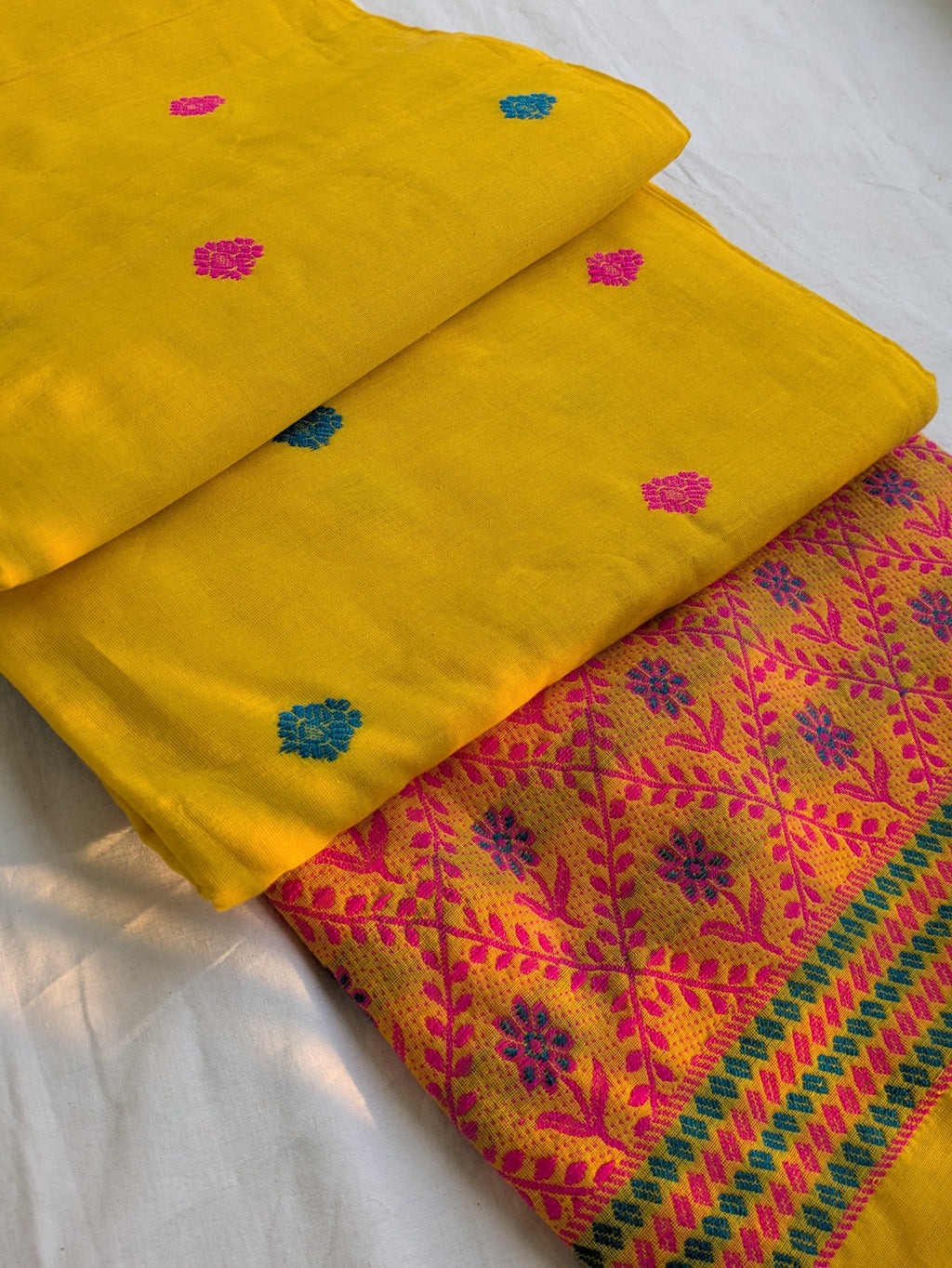 Phulia Cotton Sari with Blouse Piece Yellow