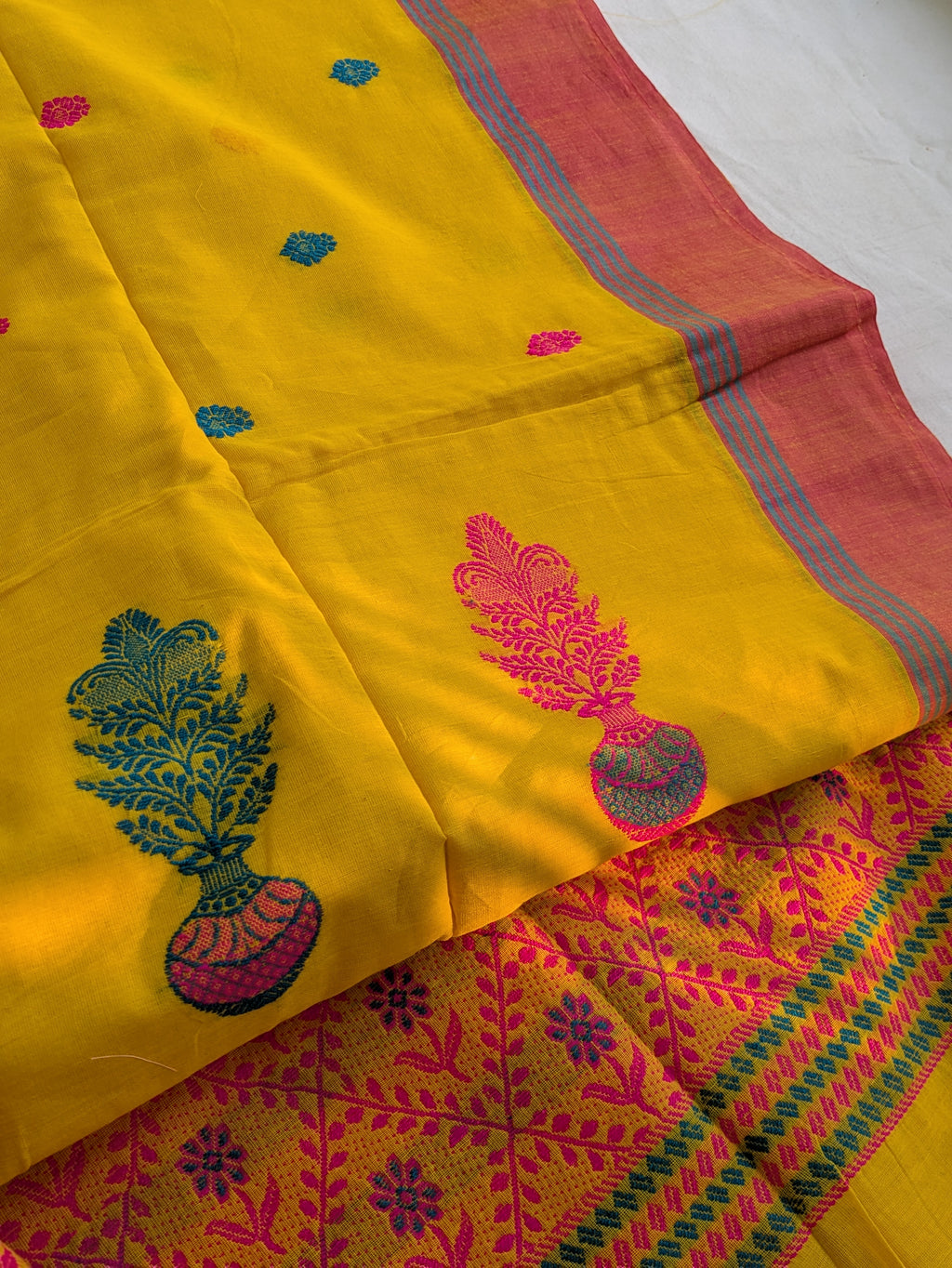 Phulia Cotton Sari with Blouse Piece Yellow