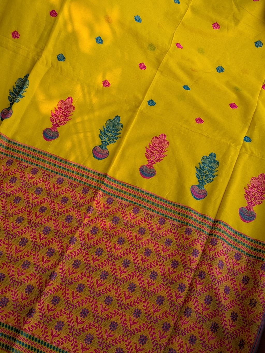 Phulia Cotton Sari with Blouse Piece Yellow