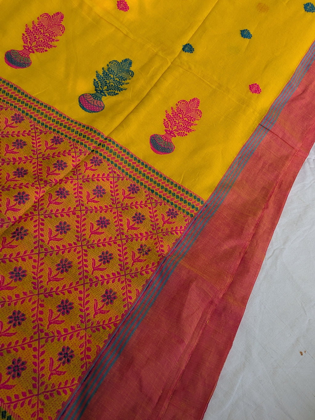 Phulia Cotton Sari with Blouse Piece Yellow