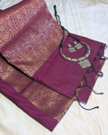 Muga Border Sari with Blouse Piece (Magenta)