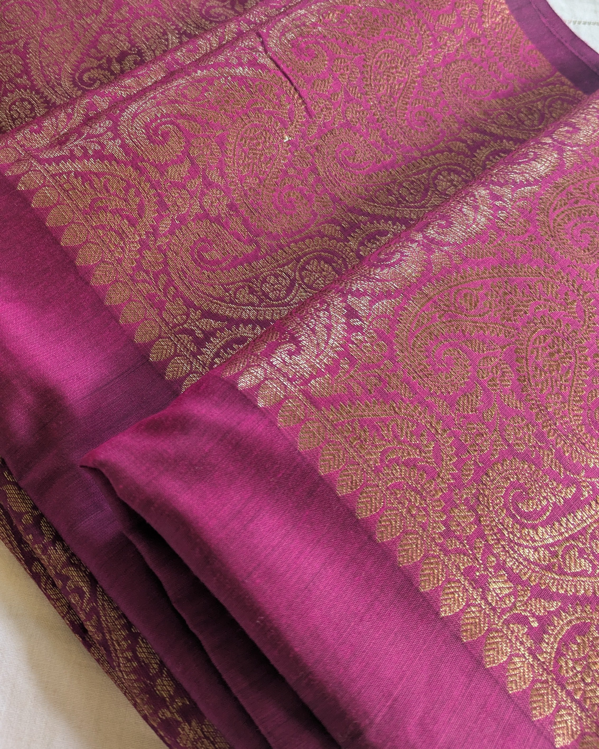 Muga Border Sari with Blouse Piece (Magenta)