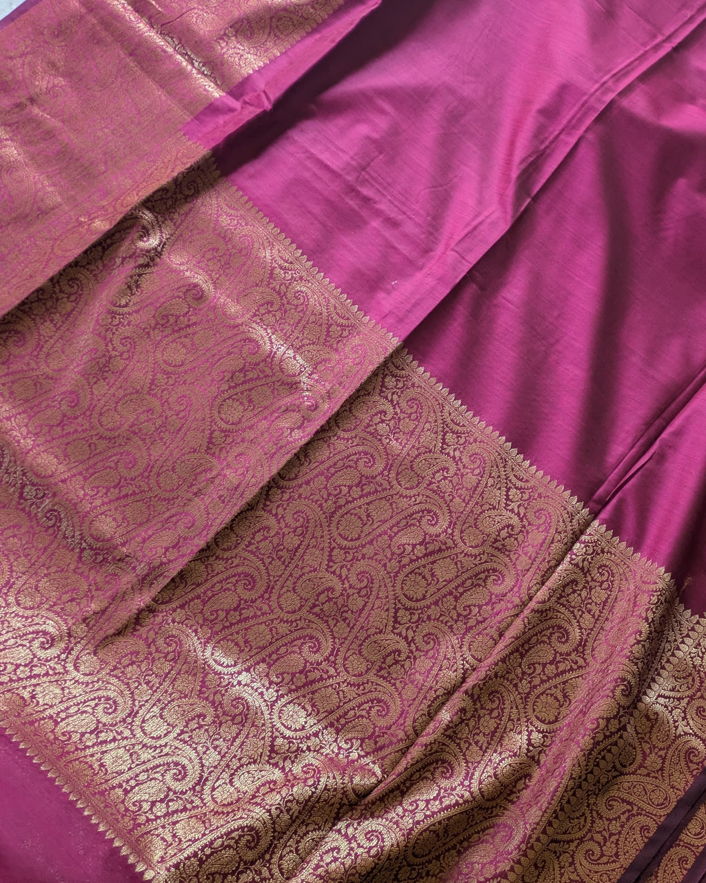 Muga Border Sari with Blouse Piece (Magenta)