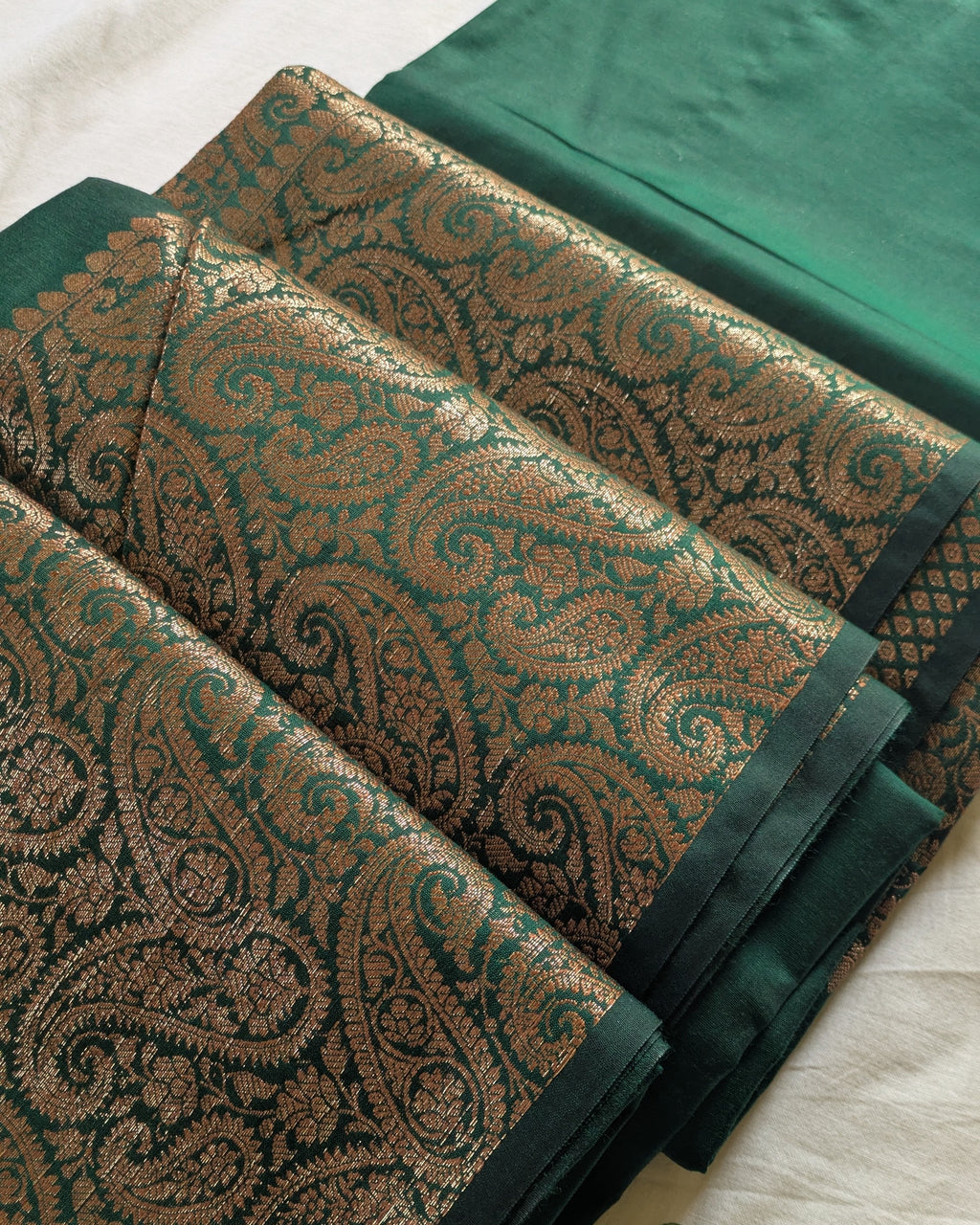 Muga Border Sari Blouse Piece (Forest Green)