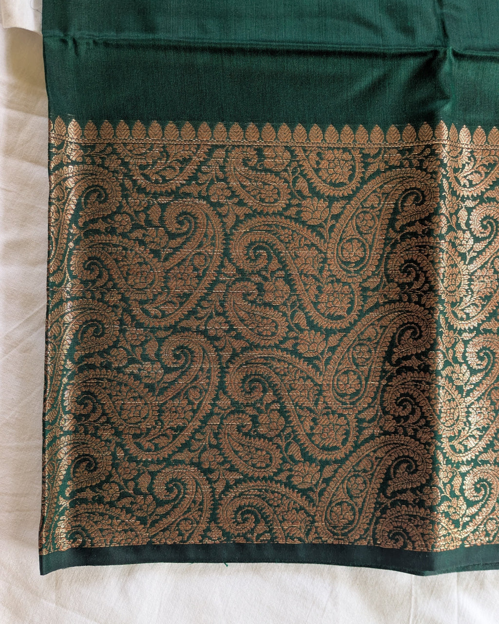 Muga Border Sari Blouse Piece (Forest Green)