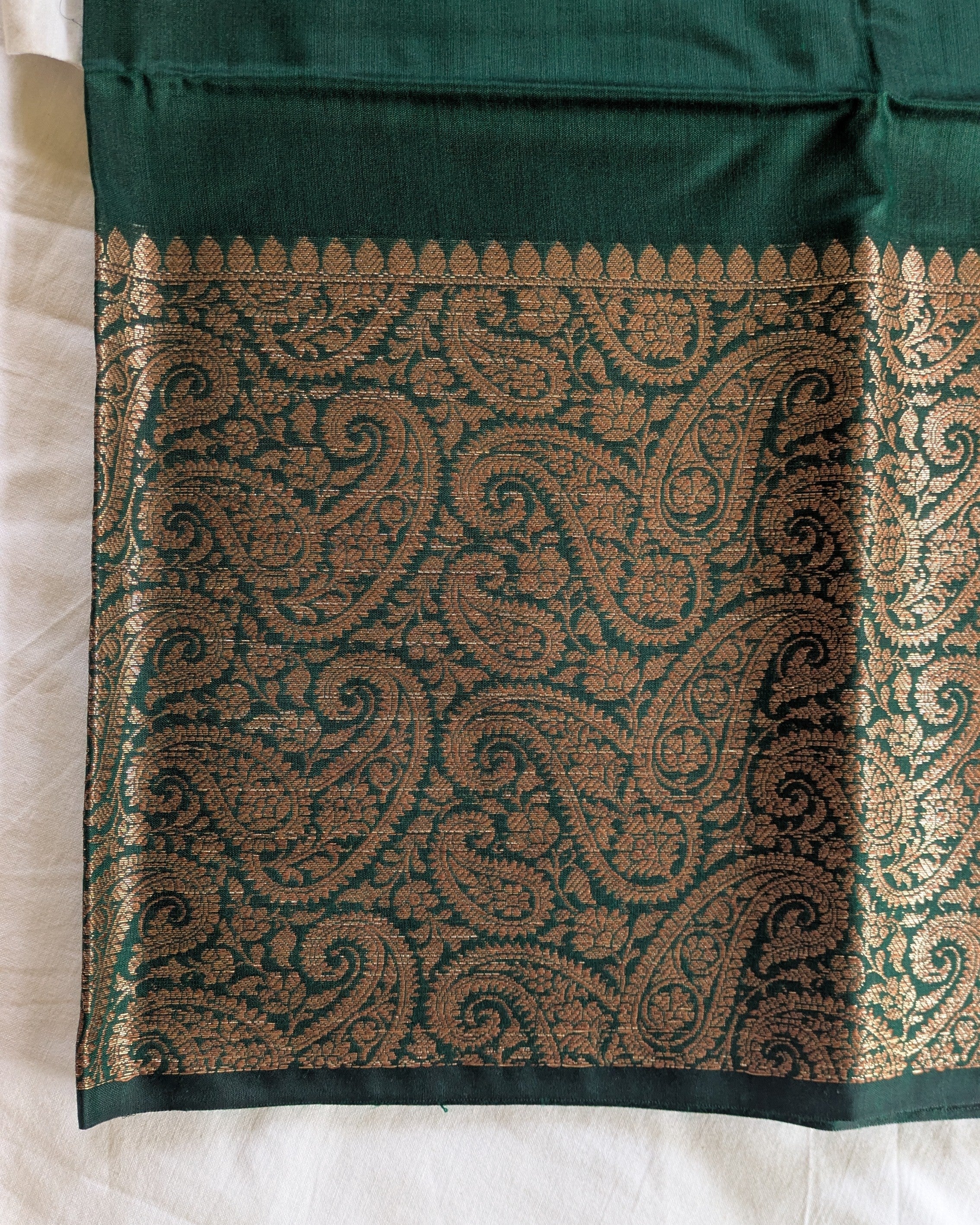 Muga Border Sari Blouse Piece (Forest Green)