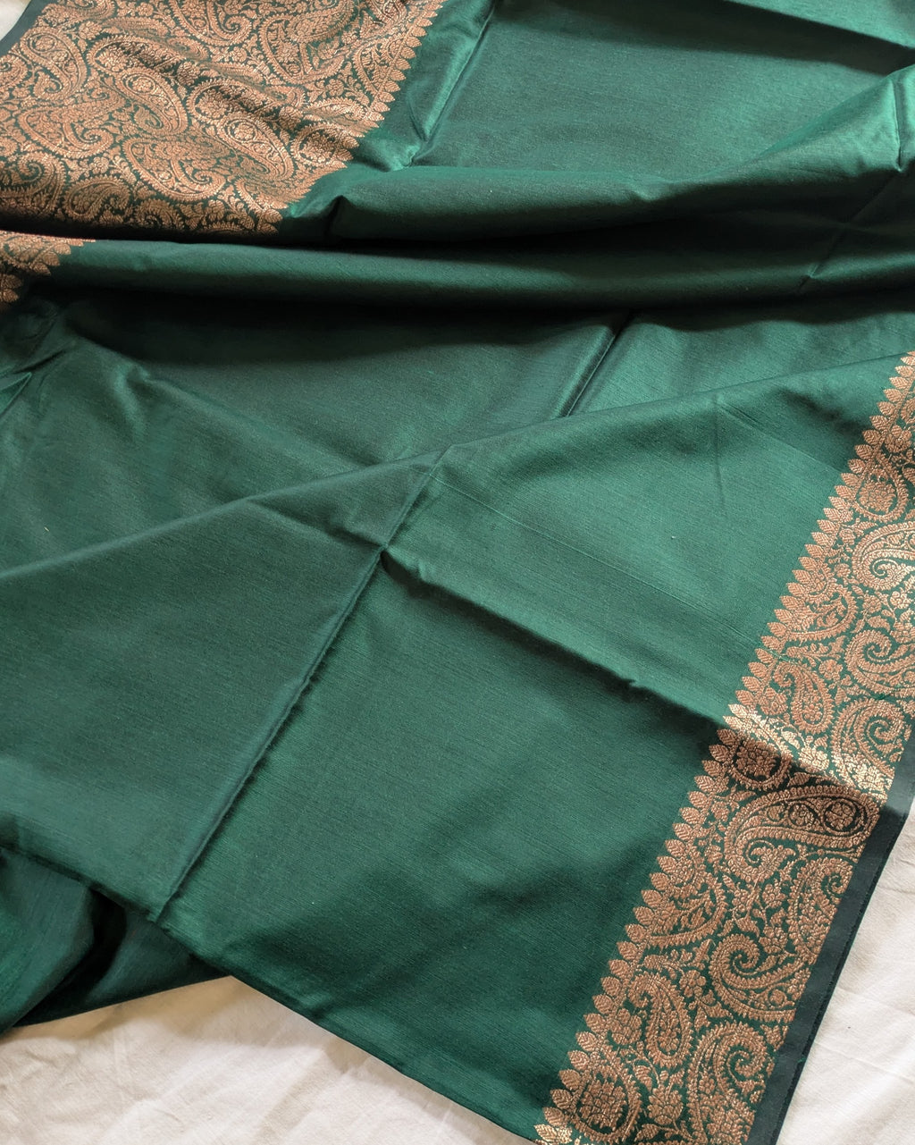 Muga Border Sari Blouse Piece (Forest Green)