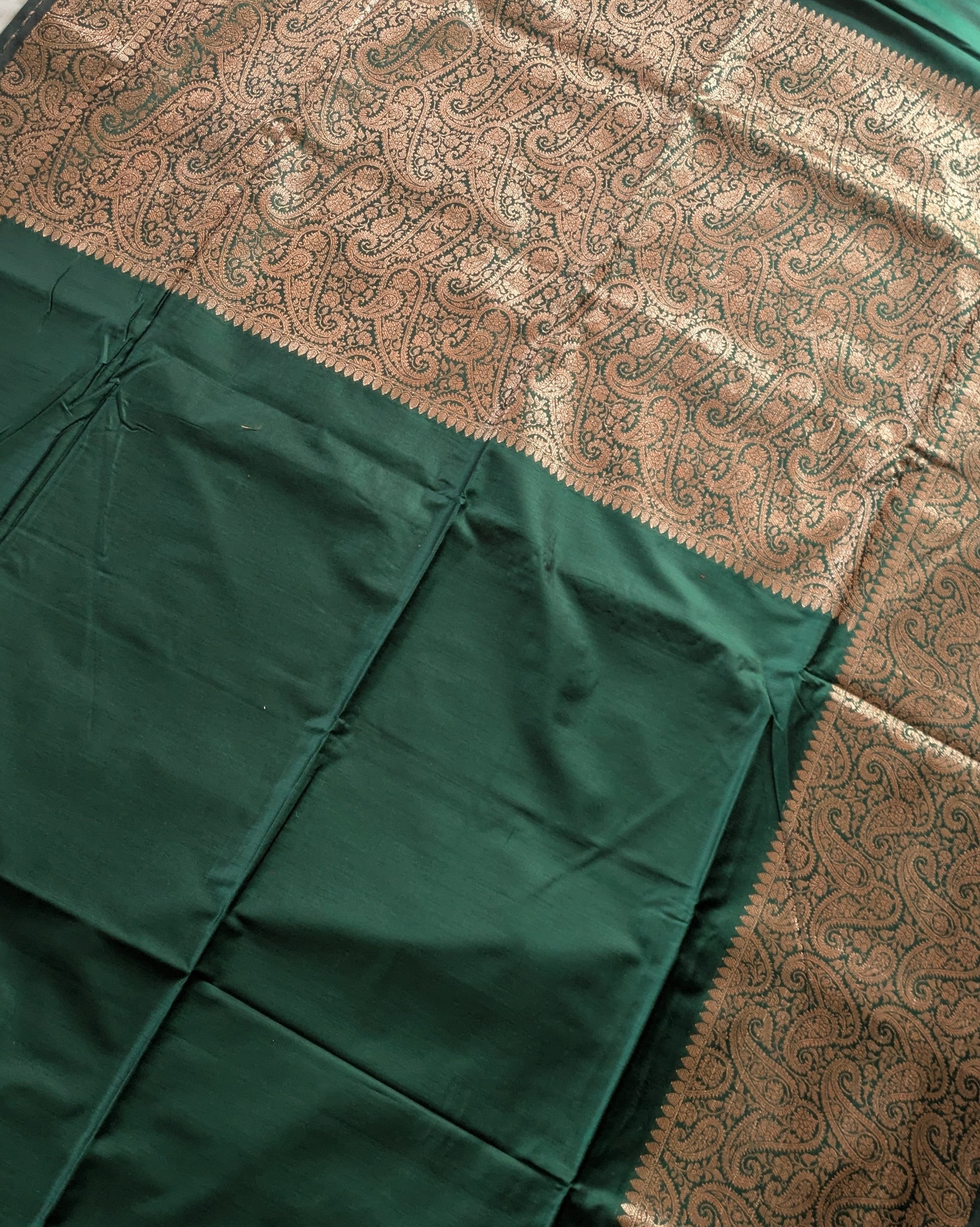 Muga Border Sari Blouse Piece (Forest Green)