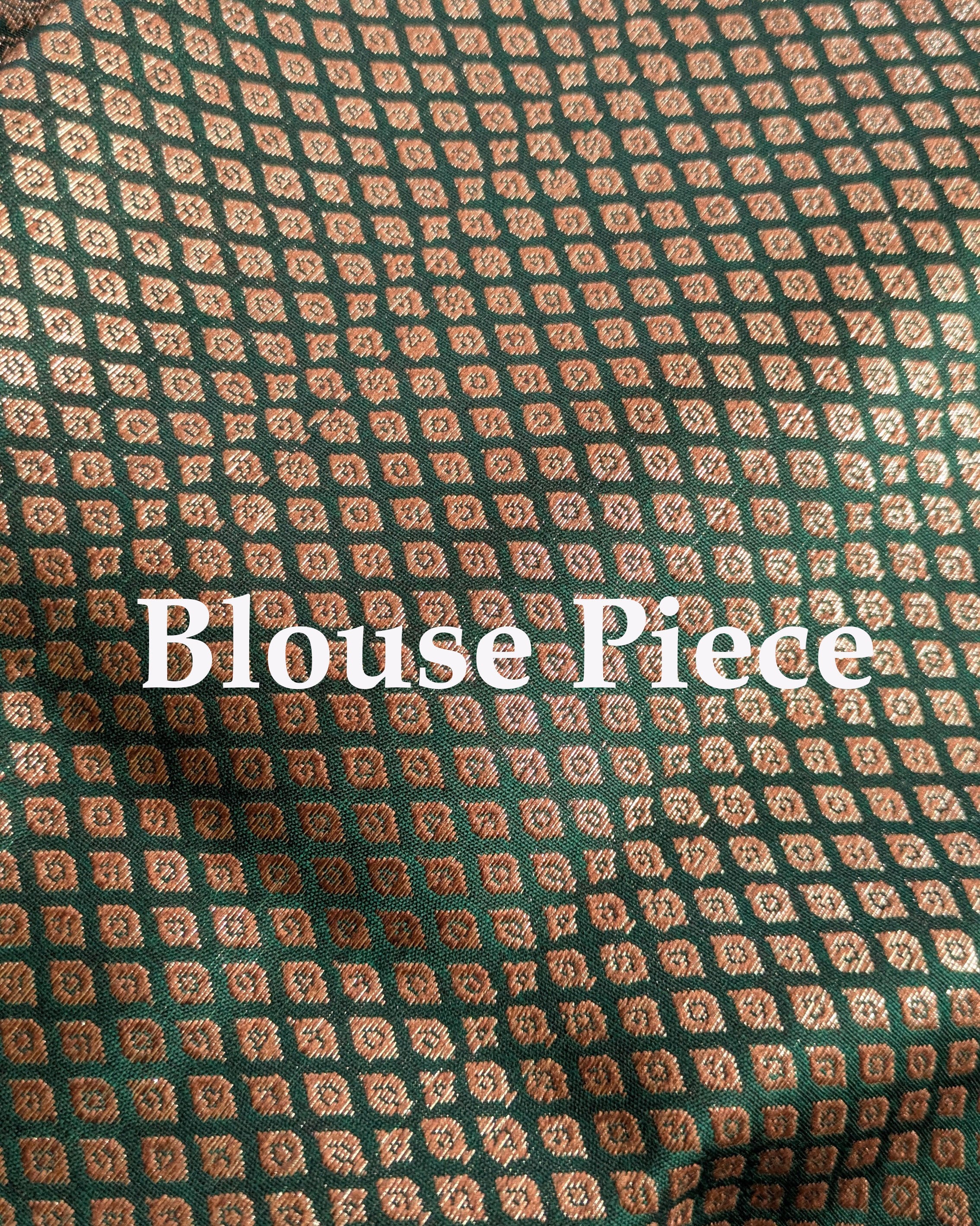 Muga Border Sari Blouse Piece (Forest Green)