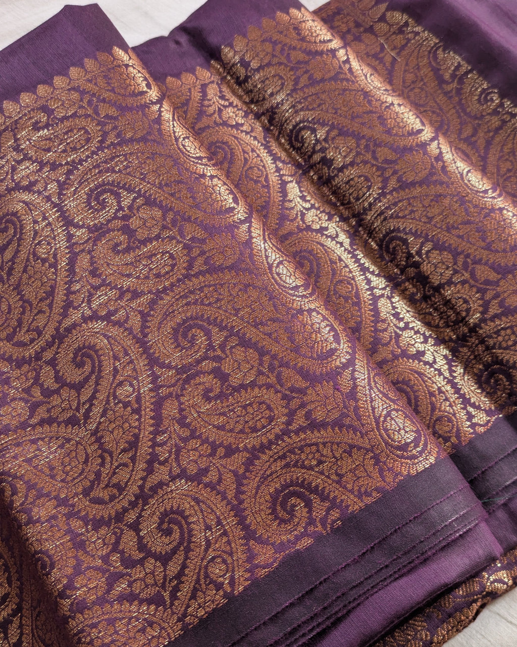 Muga Border Sari with Blouse Piece (Dark Wine)