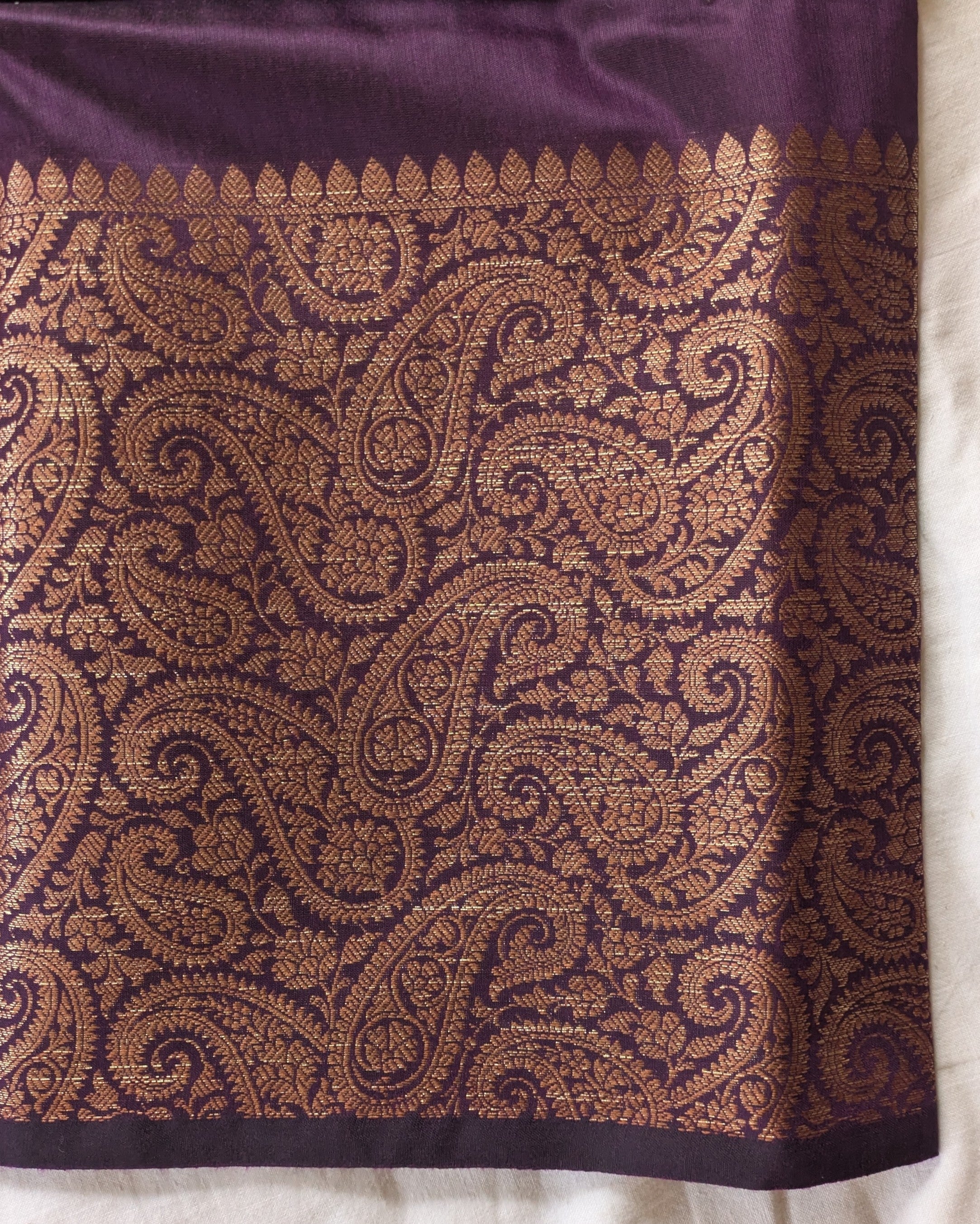 Muga Border Sari with Blouse Piece (Dark Wine)