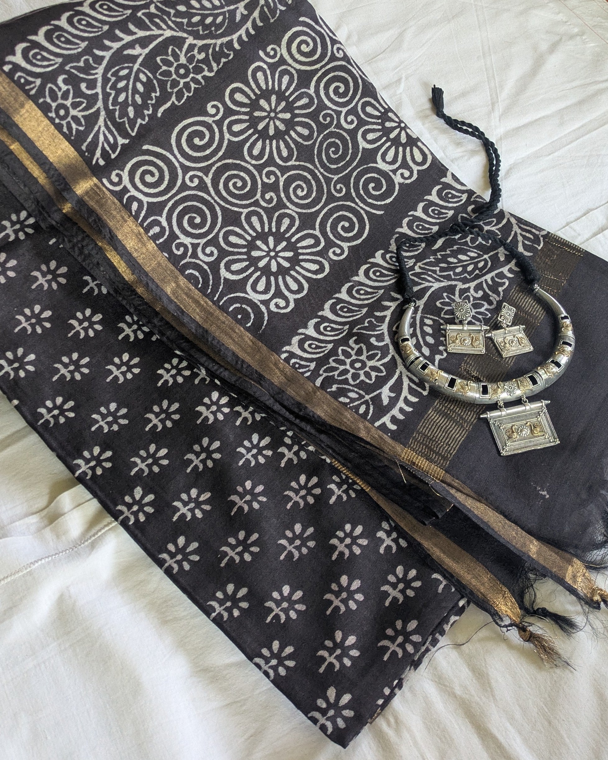 Chanderi Block Print Sari with Blouse Piece