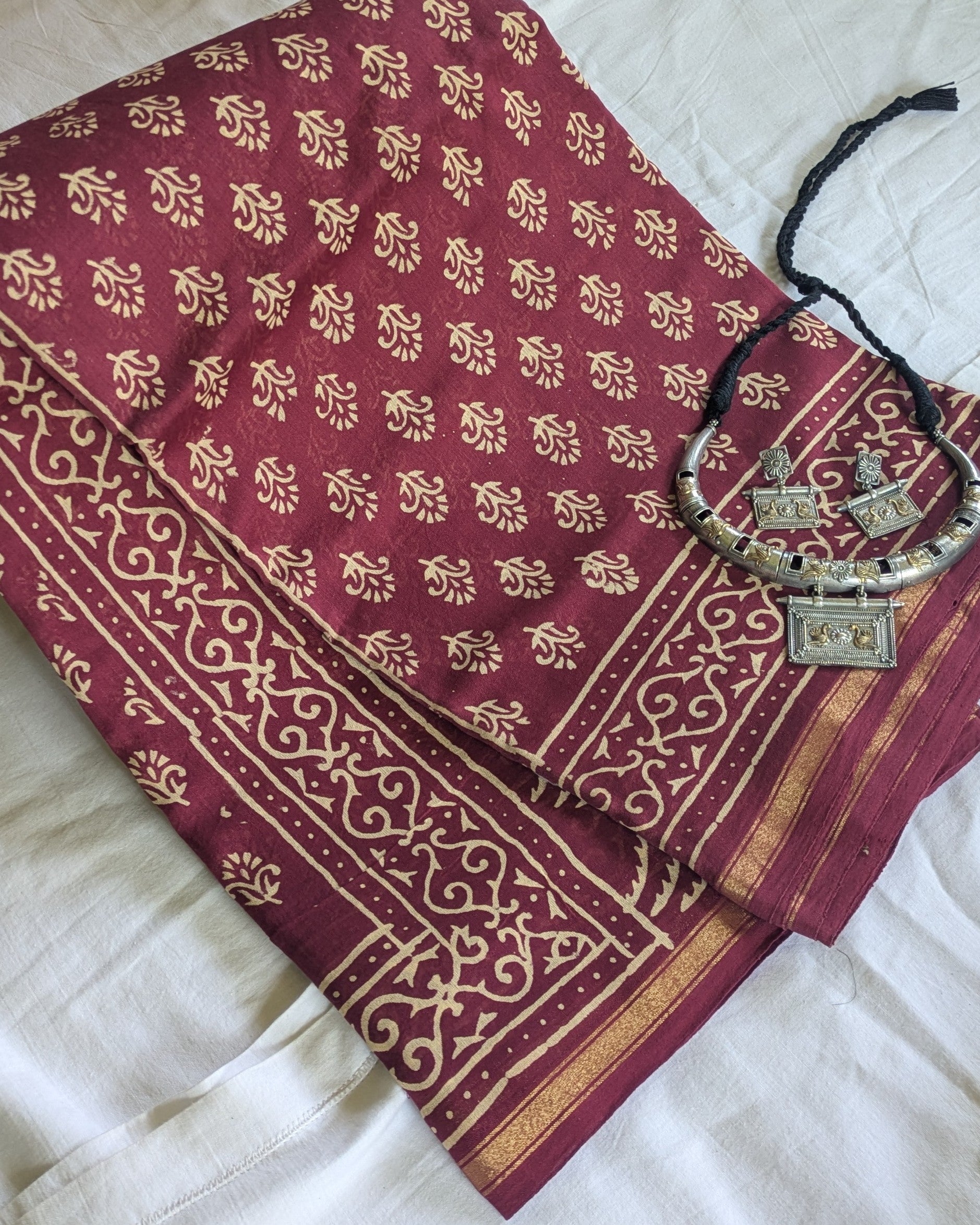 Block Print Cotton Chanderi with Blouse Piece