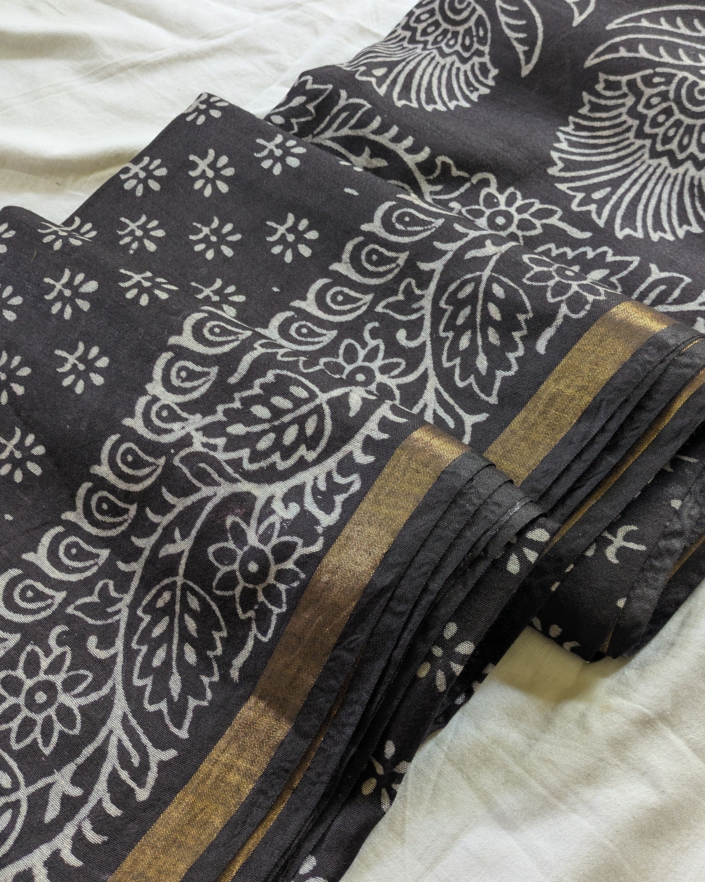 Chanderi Block Print Sari with Blouse Piece