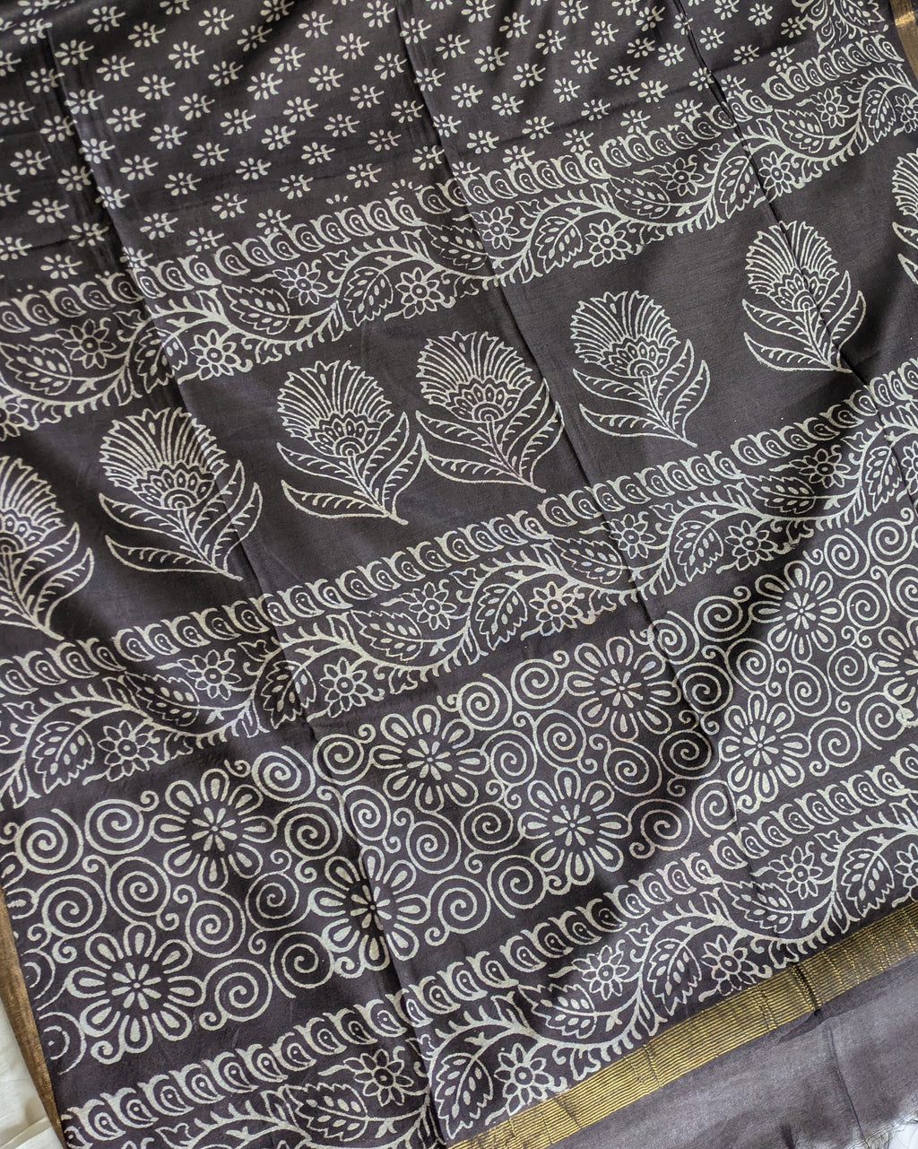 Chanderi Block Print Sari with Blouse Piece