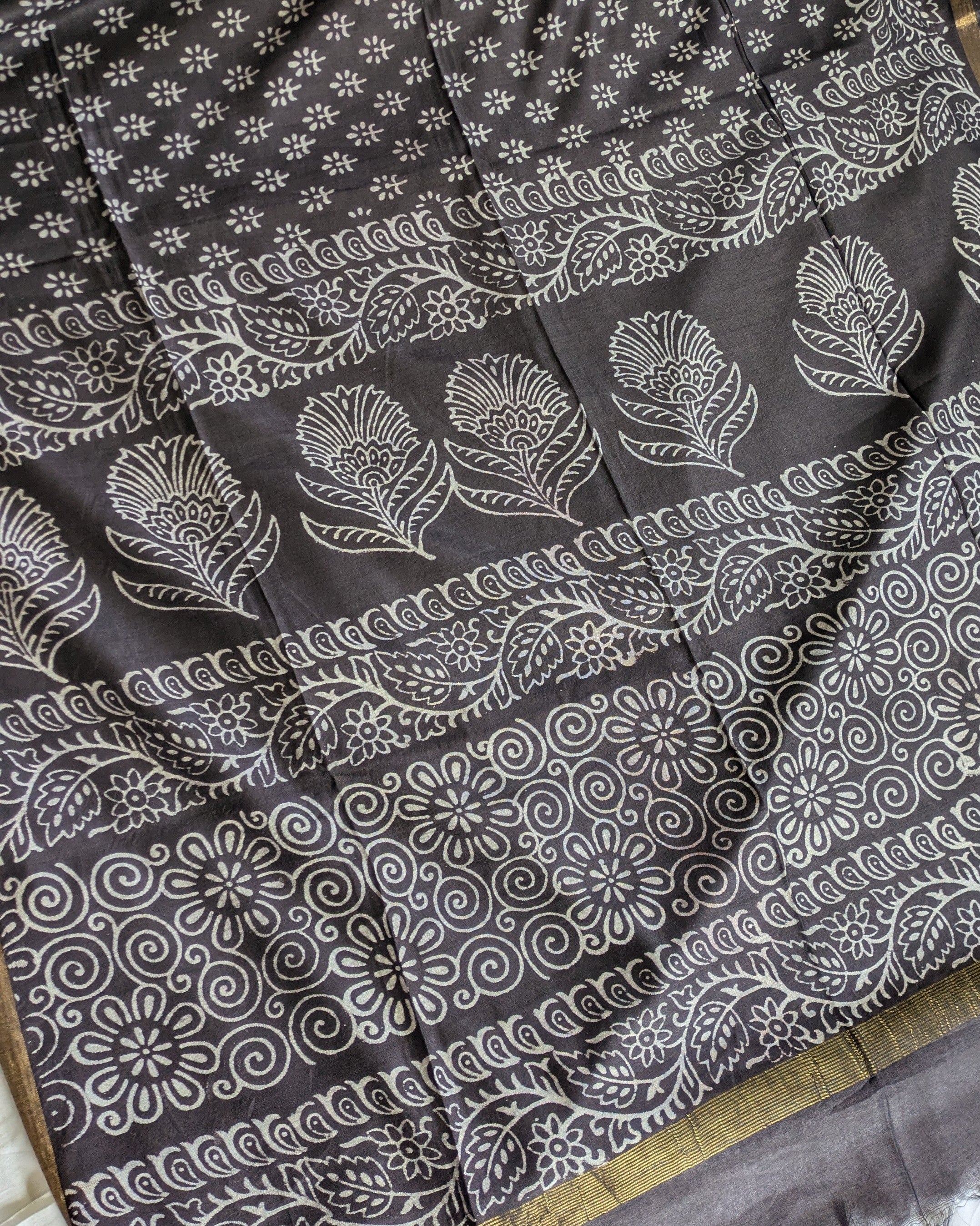 Chanderi Block Print Sari with Blouse Piece