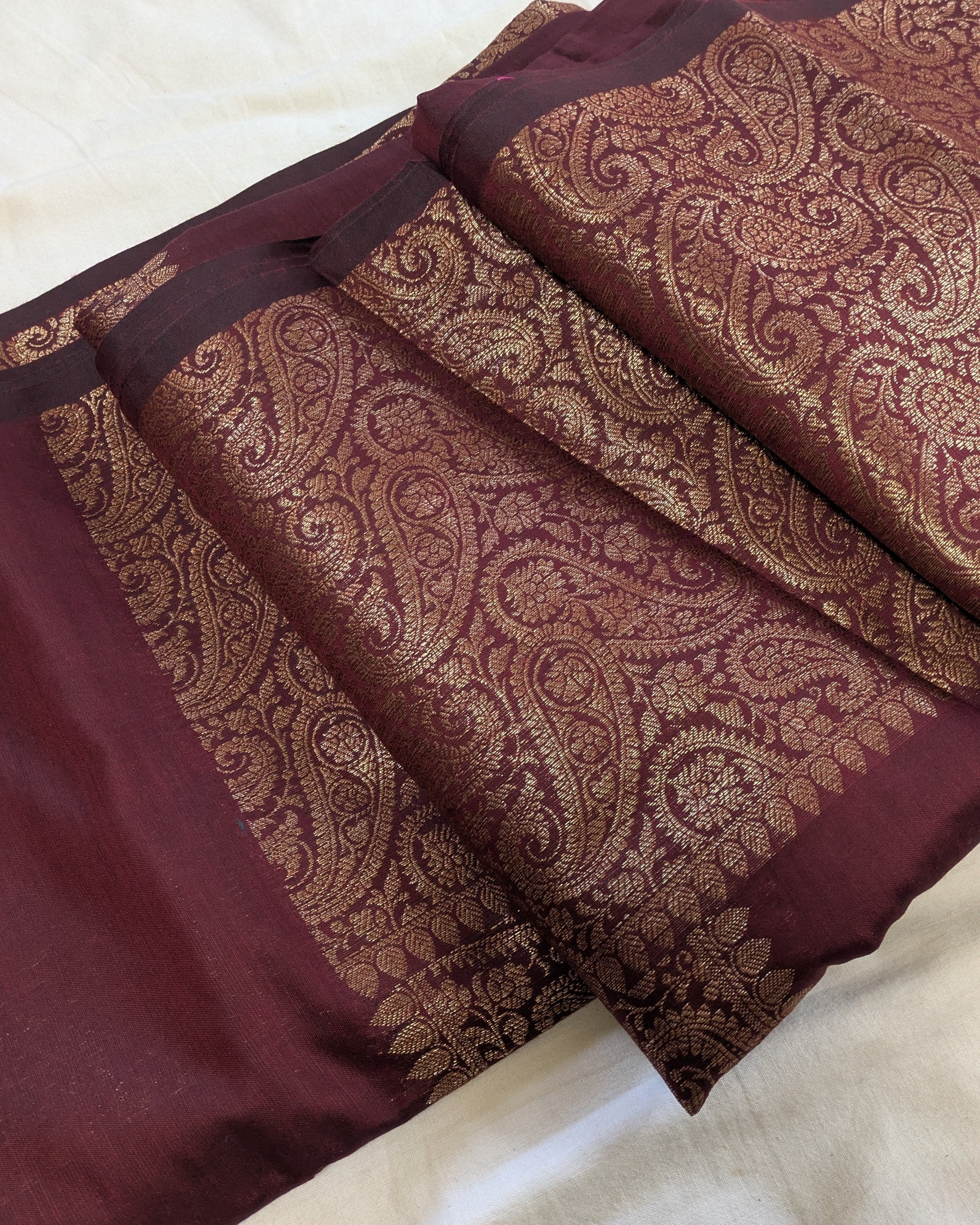 Muga Border Sari with Blouse Piece (Dark Wine 2)