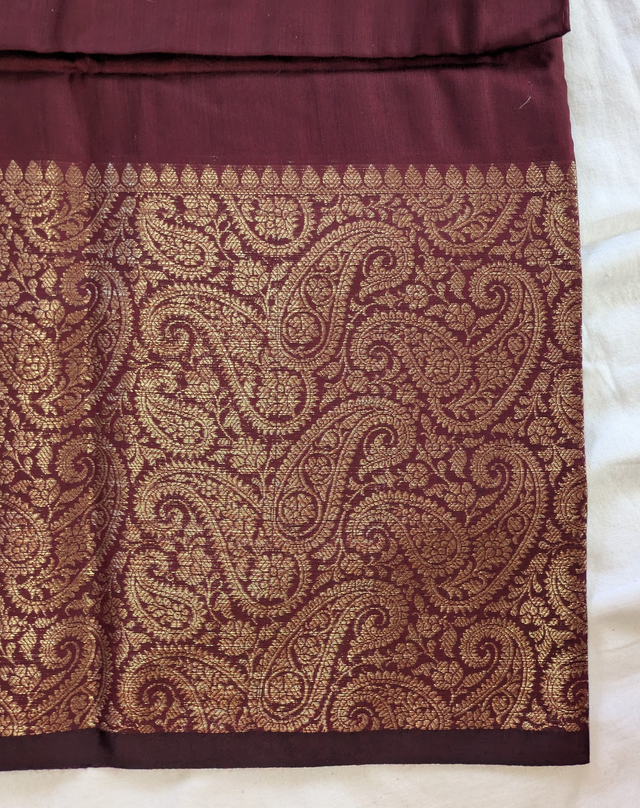 Muga Border Sari with Blouse Piece (Dark Wine 2)