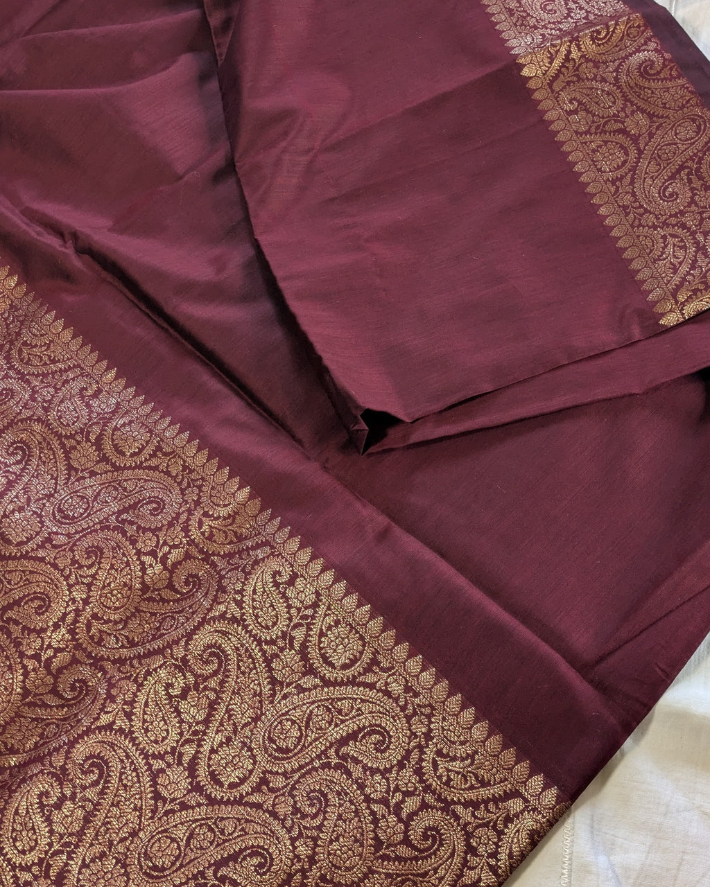 Muga Border Sari with Blouse Piece (Dark Wine 2)