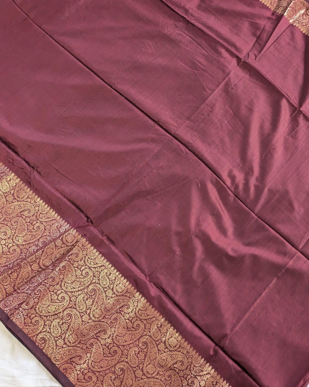 Muga Border Sari with Blouse Piece (Dark Wine 2)