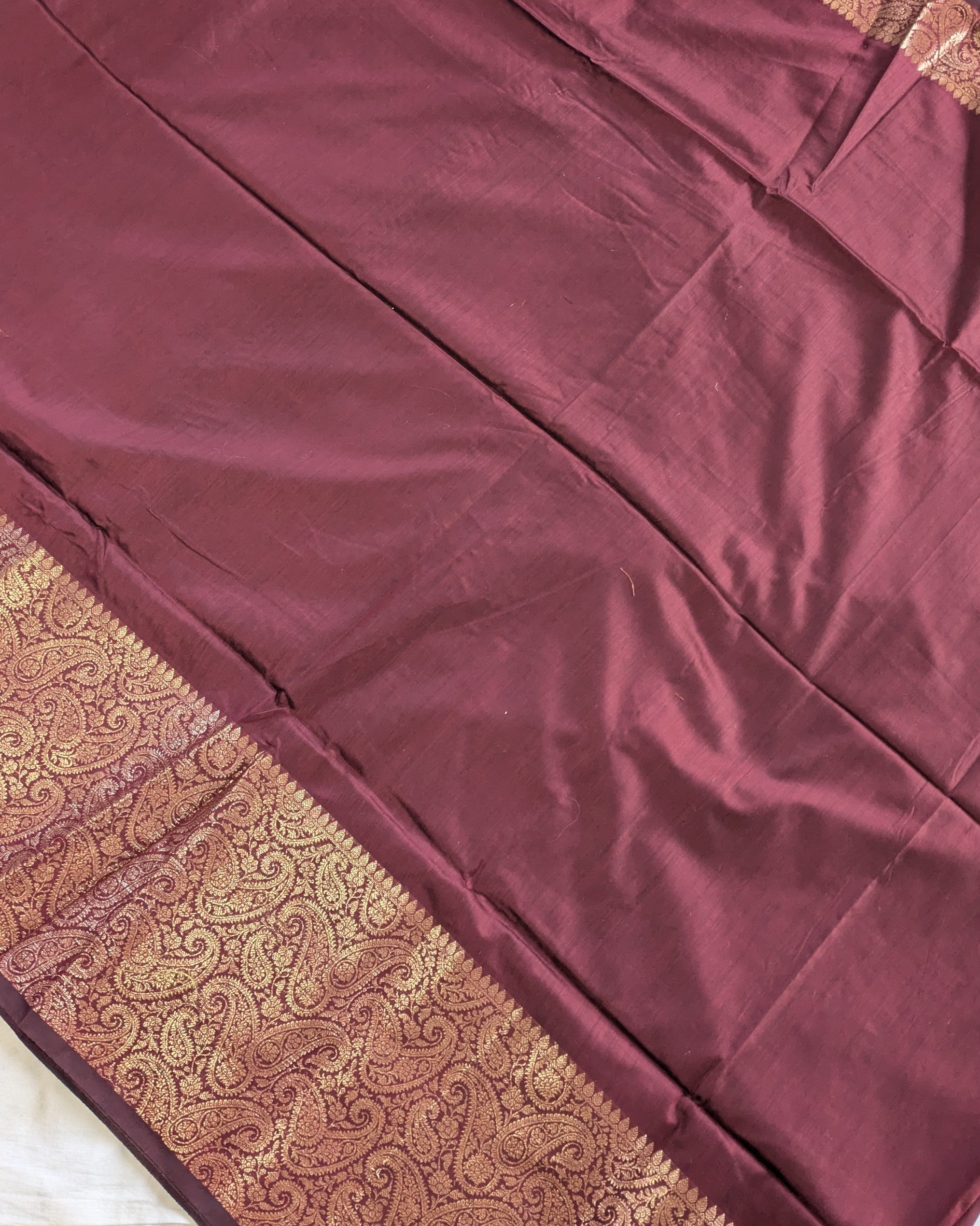Muga Border Sari with Blouse Piece (Dark Wine 2)