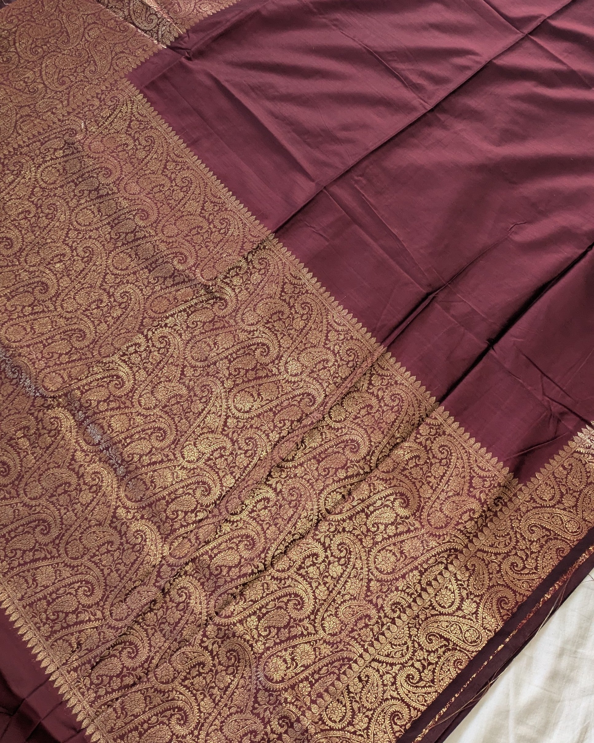 Muga Border Sari with Blouse Piece (Dark Wine 2)