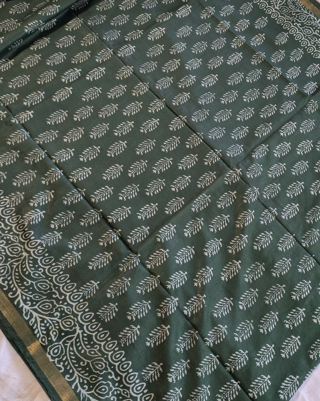 Chanderi Block Print Sari with Blouse Piece