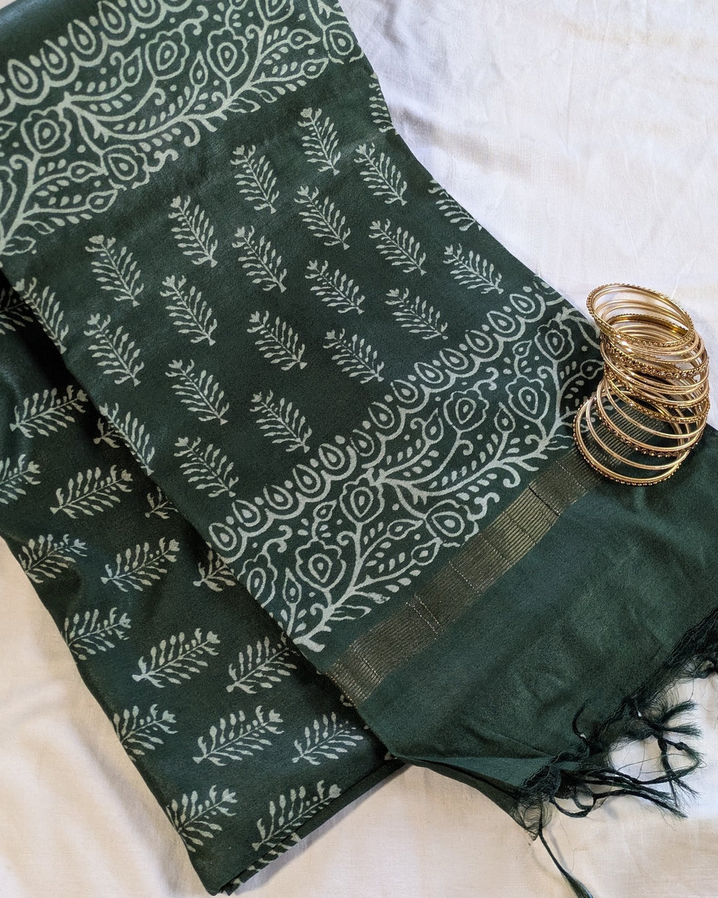 Chanderi Block Print Sari with Blouse Piece