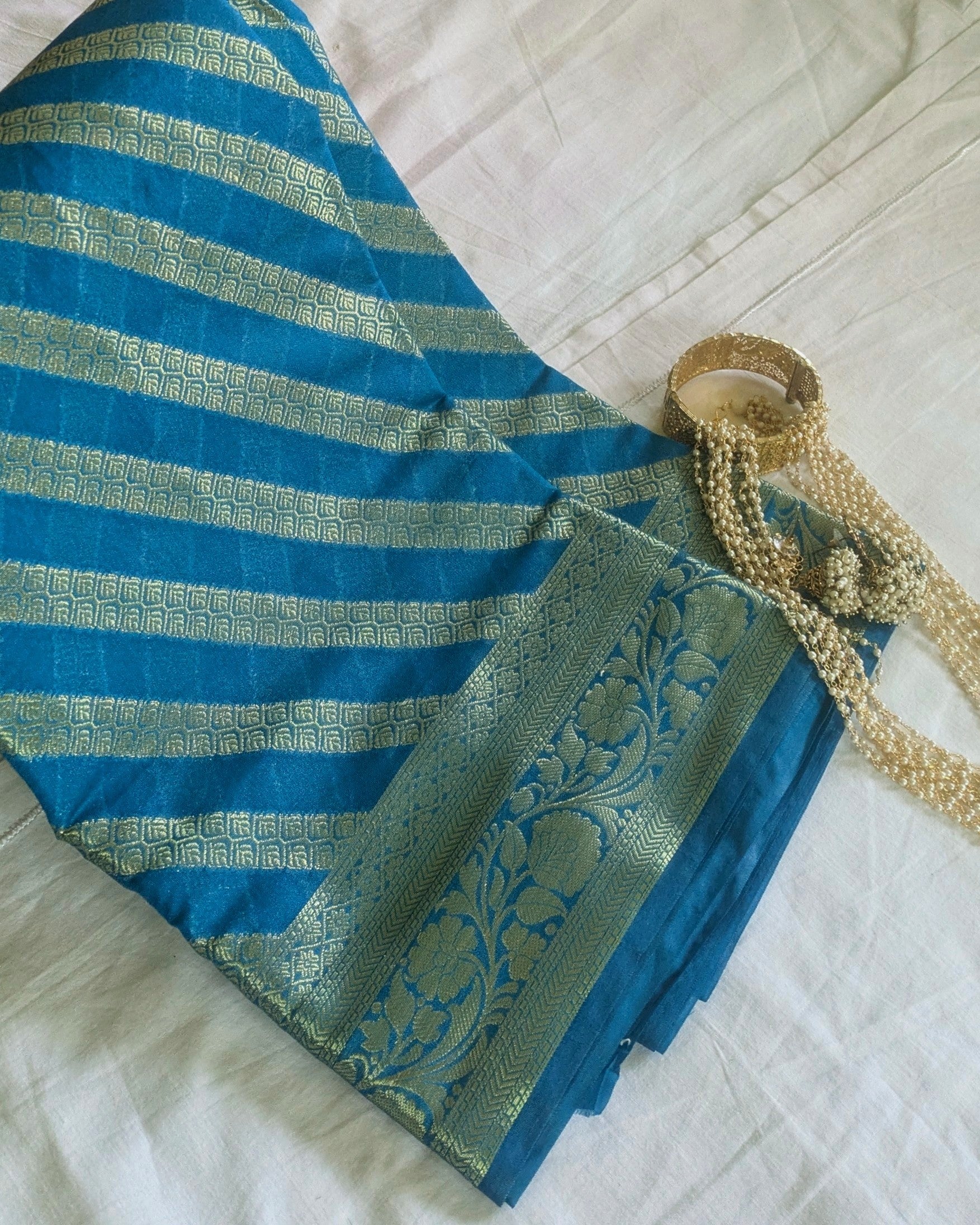 Muga Benarasi Sari Firoza with Blouse Piece