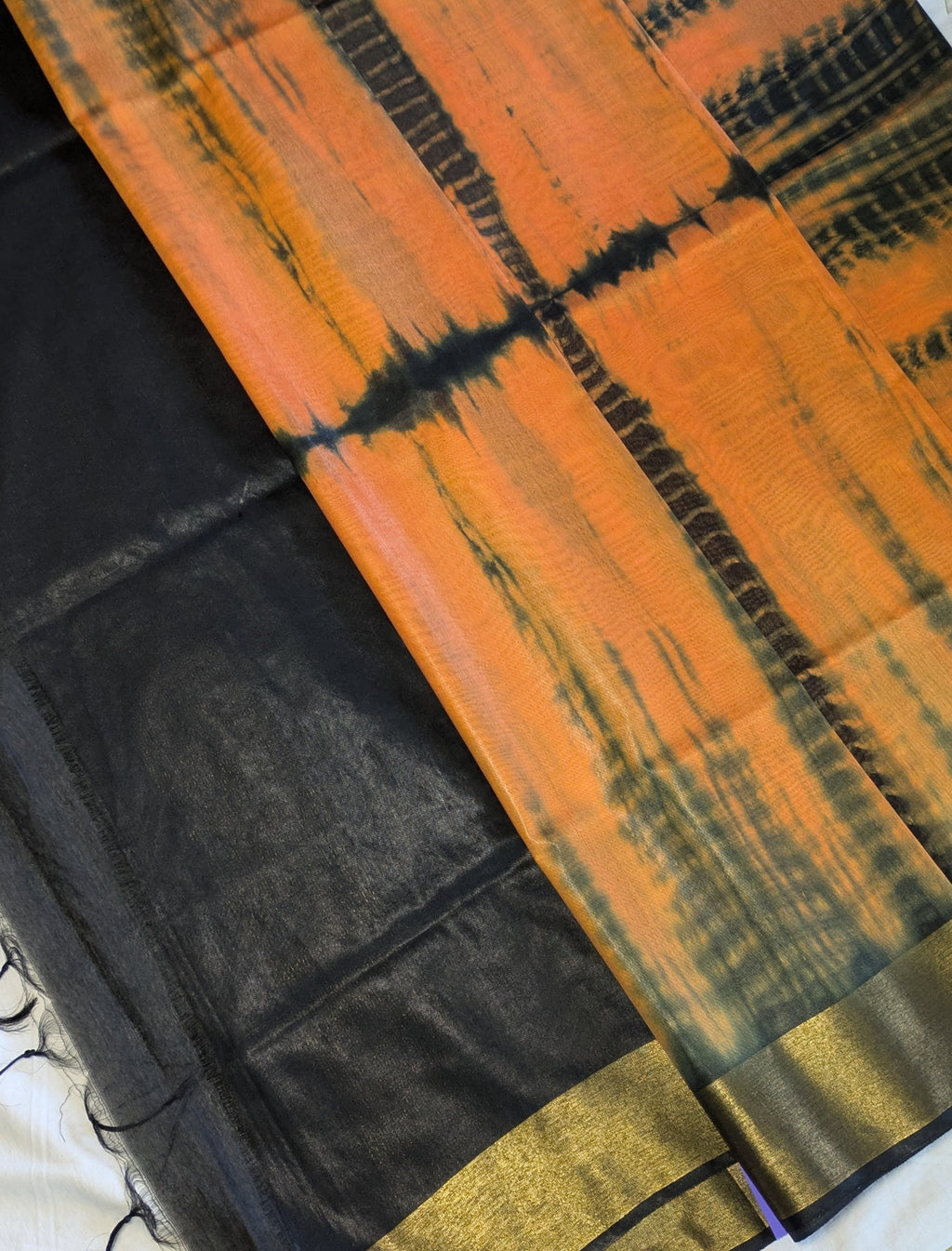 Shibori Bhagalpuri Sari with Blouse Piece Orange