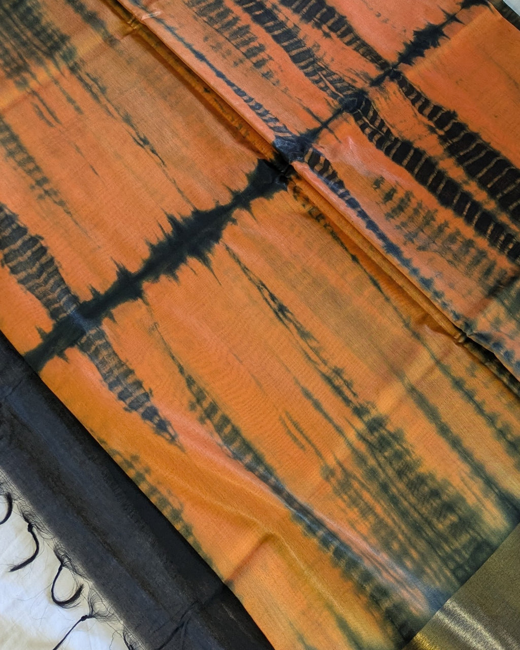 Shibori Bhagalpuri Sari with Blouse Piece Orange