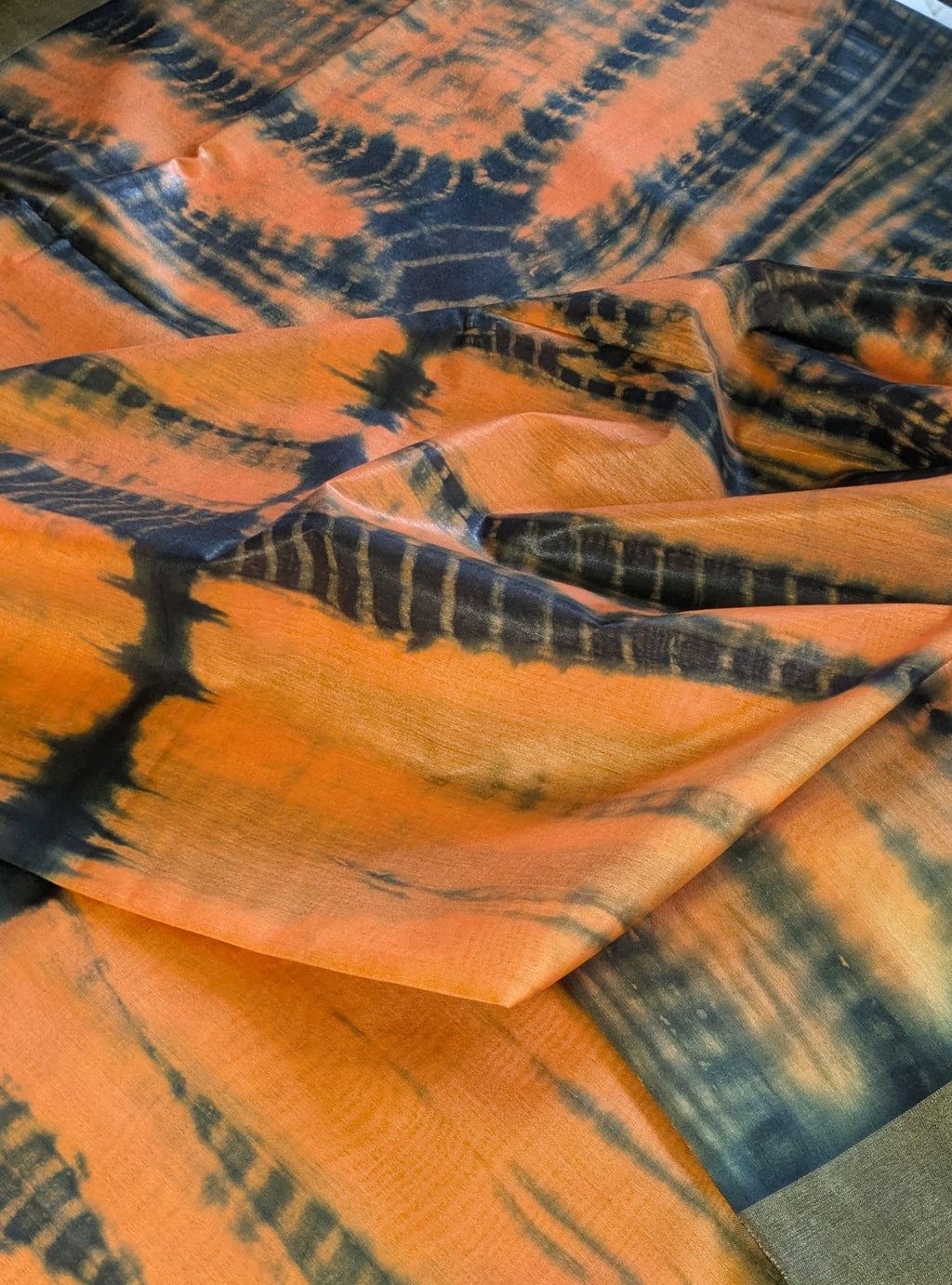 Shibori Bhagalpuri Sari with Blouse Piece Orange
