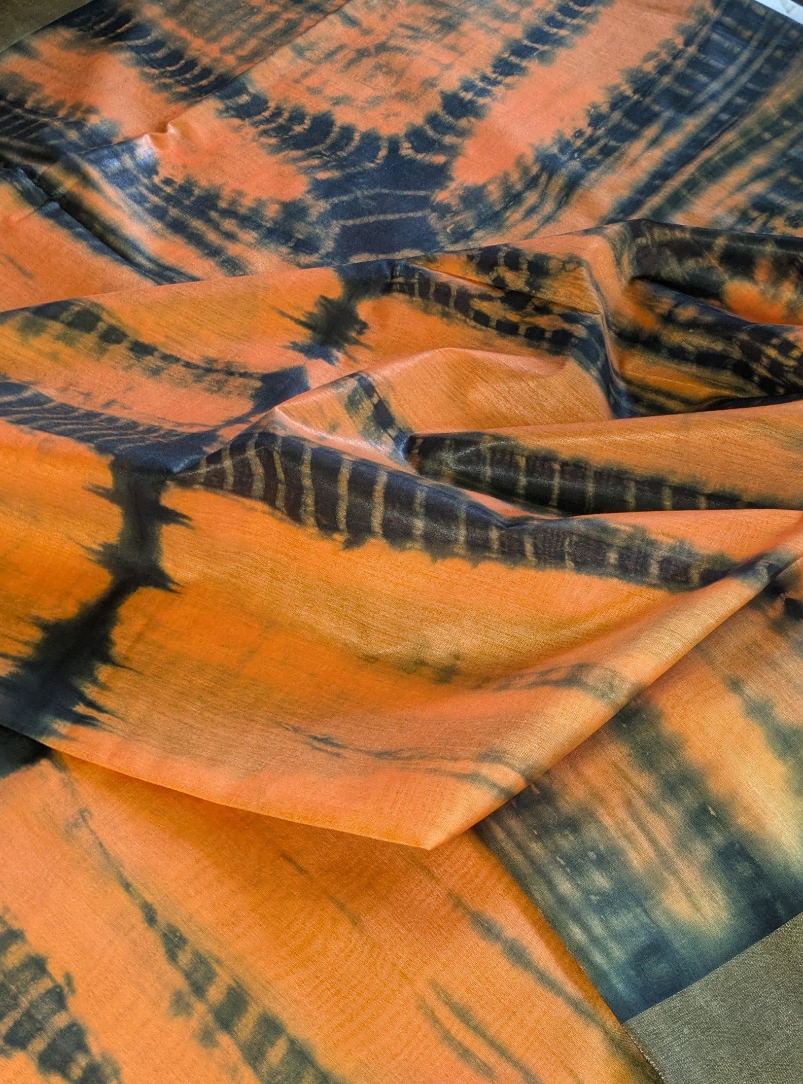 Shibori Bhagalpuri Sari with Blouse Piece Orange