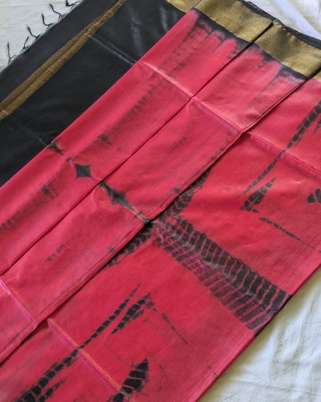 Shibori Bhagalpuri Sari with Blouse Piece Pomegranate Red