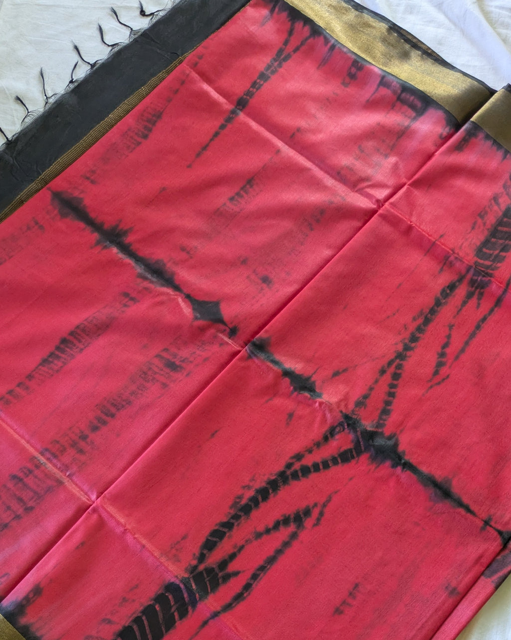 Shibori Bhagalpuri Sari with Blouse Piece Pomegranate Red