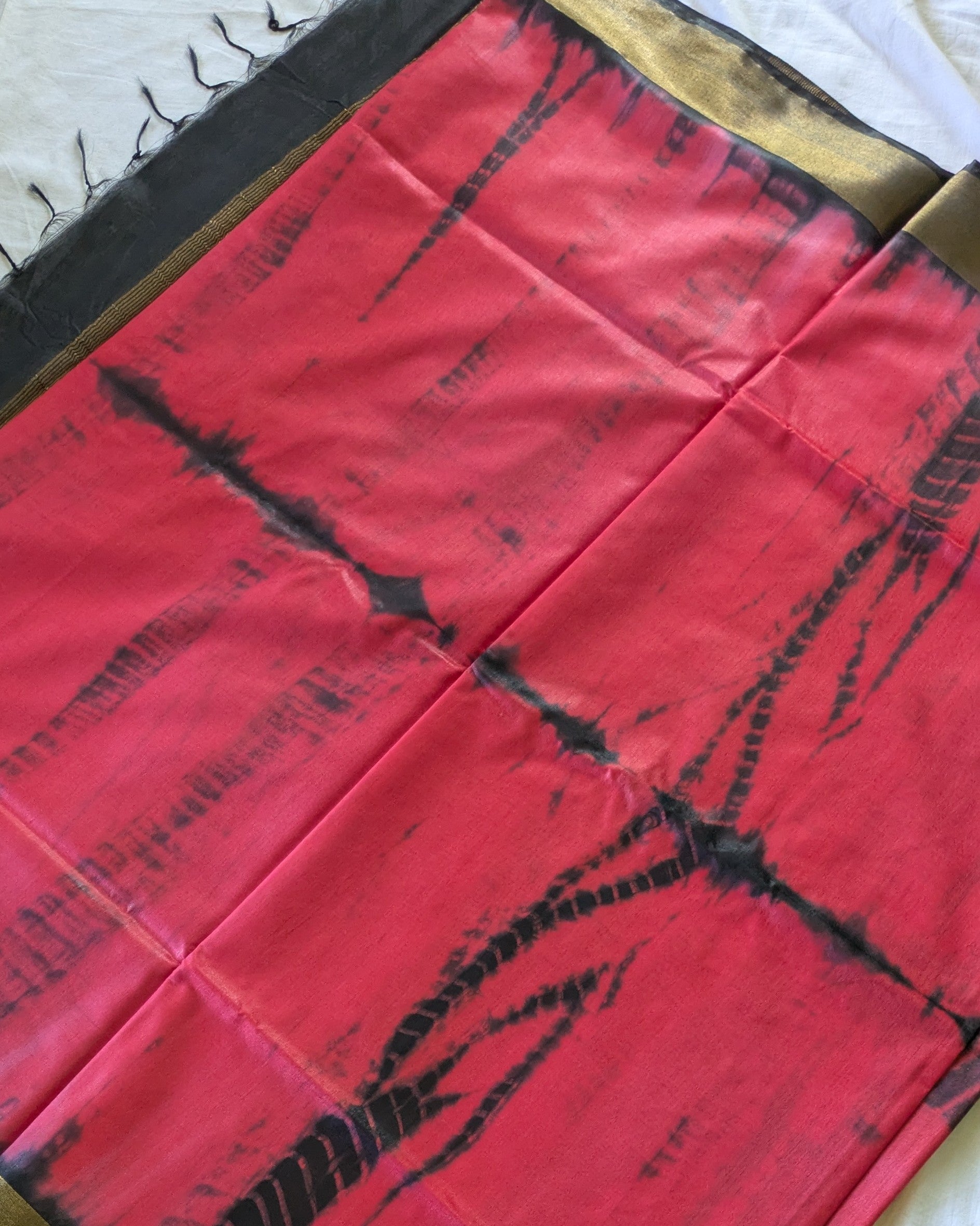 Shibori Bhagalpuri Sari with Blouse Piece Pomegranate Red
