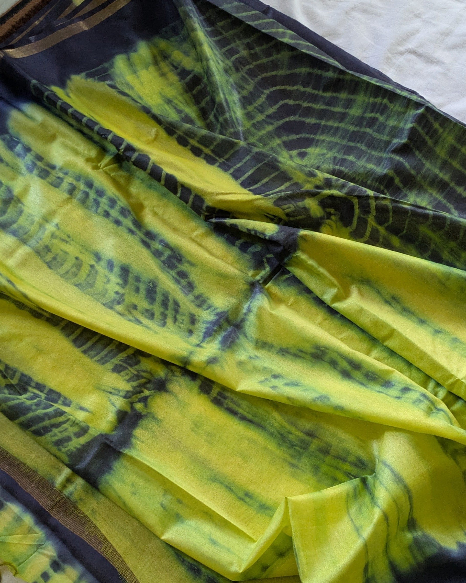 Shibori Bhagalpuri Sari with Blouse Piece Greenish Yellow